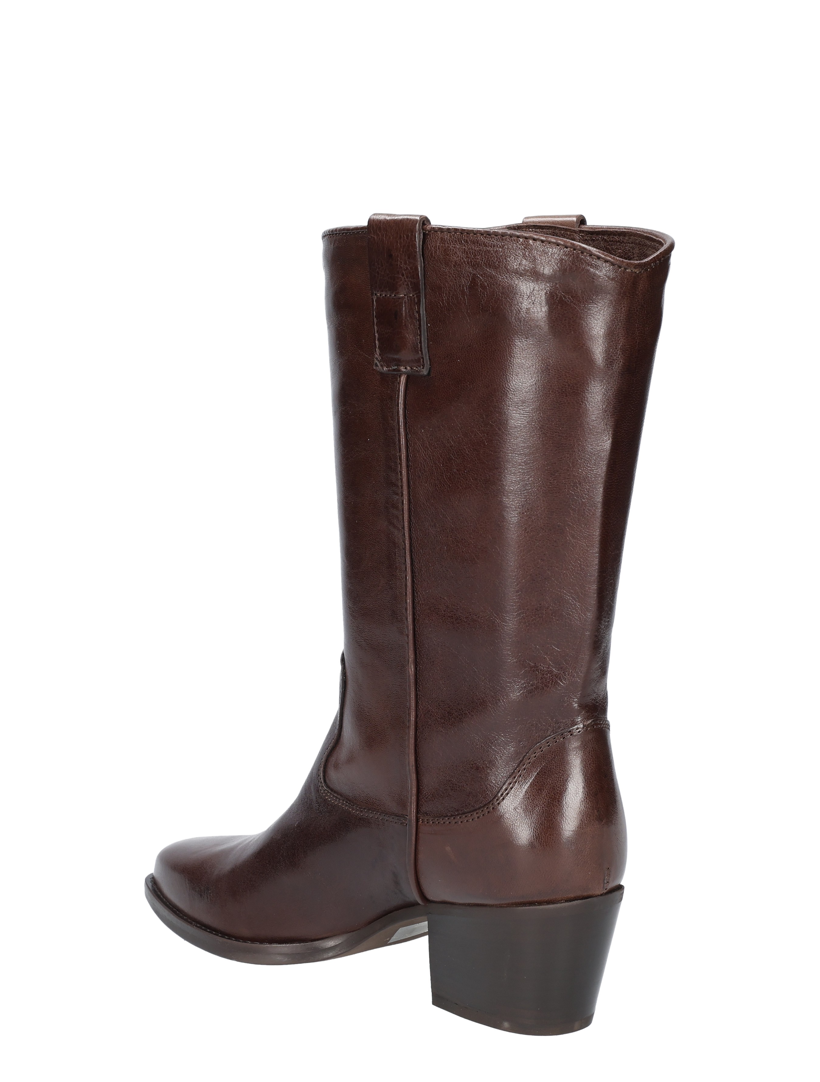 lederboot, bruine kleur, laag hak, midcalf, riemendetail