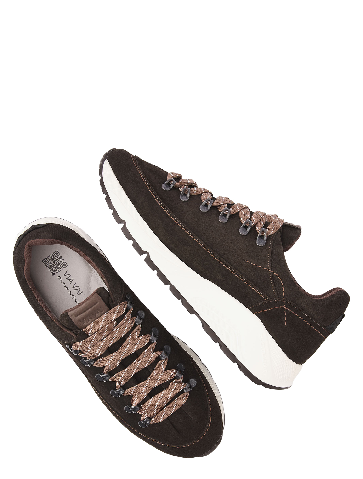 hoge schoen, workout sneaker, lederen upper, witte zool, snijpunt veters, bruine schoenen