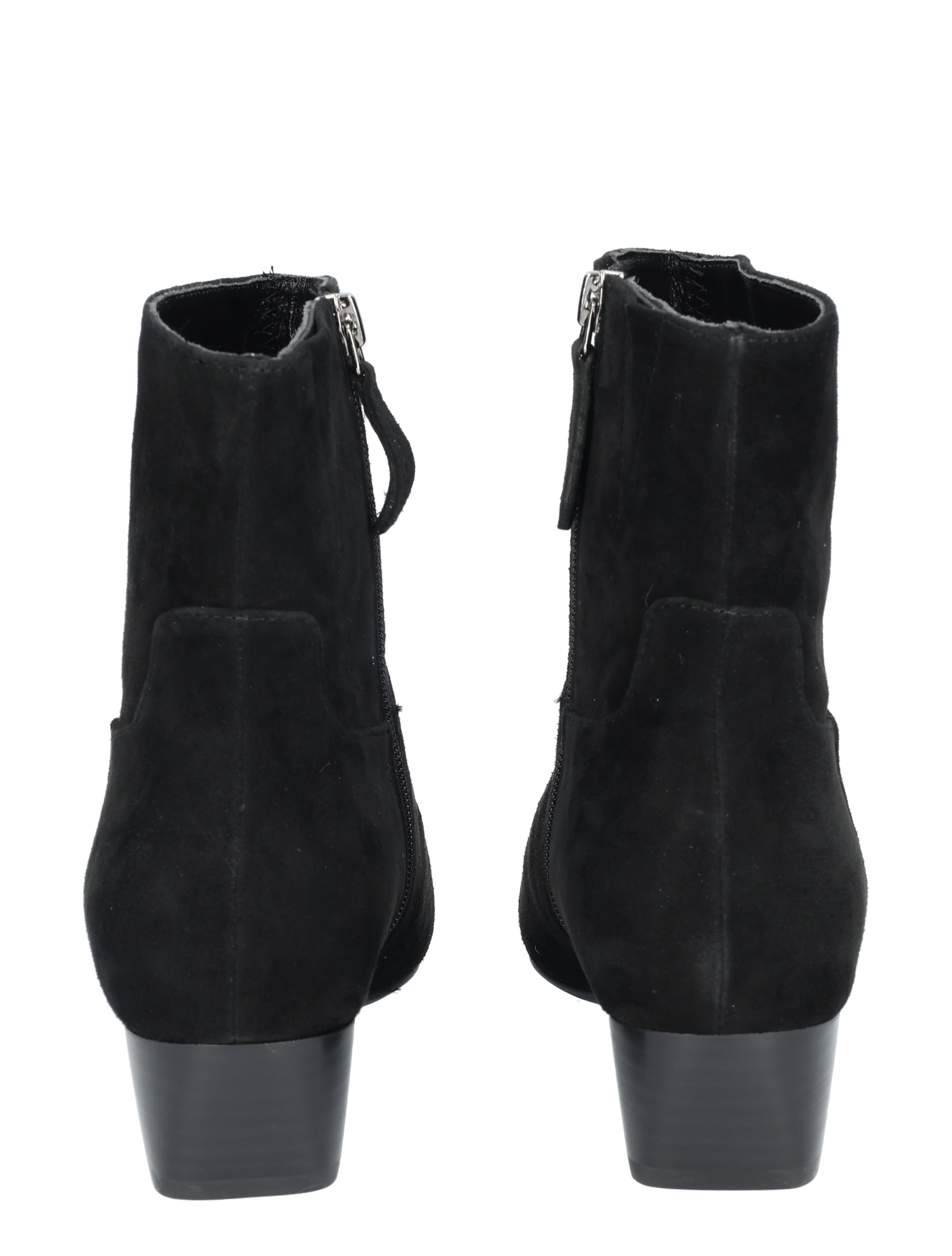 ankle boot, black, suede, zipper, block heel