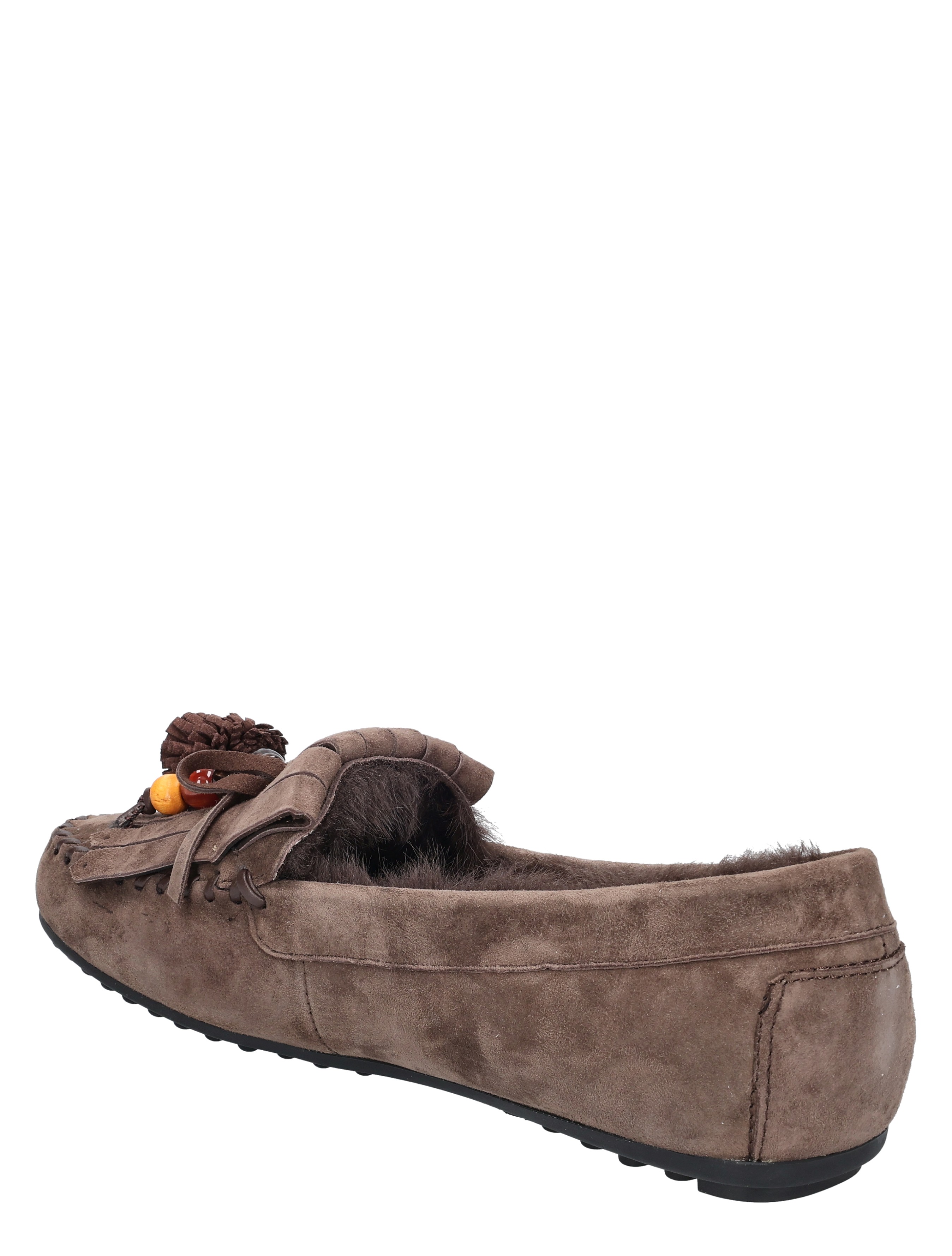 mocassin, slipper, bruine suède, luxe slippers, voering bont