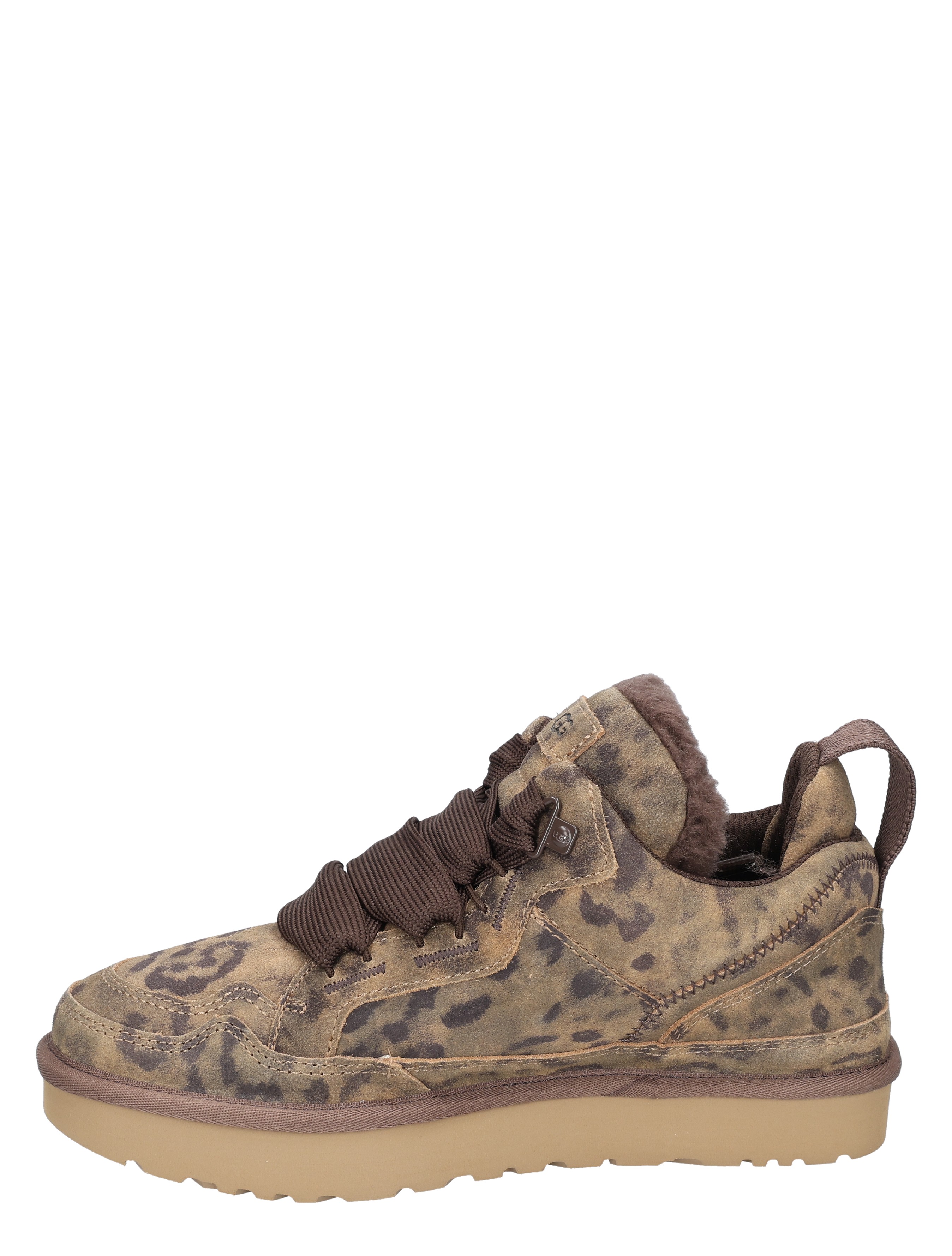 sneaker, luipaardprint, suède, bruine veters, rubberen zool