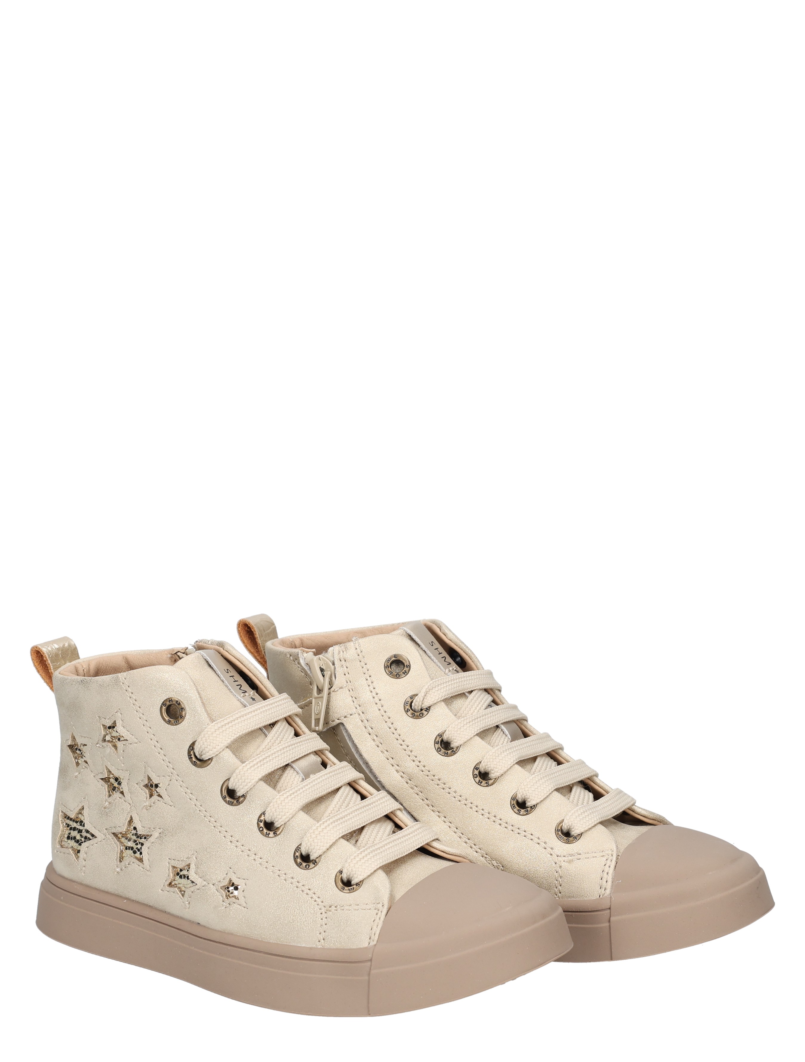 sneakers, hoge schoen, ster patroon, beige, rubberen zool
