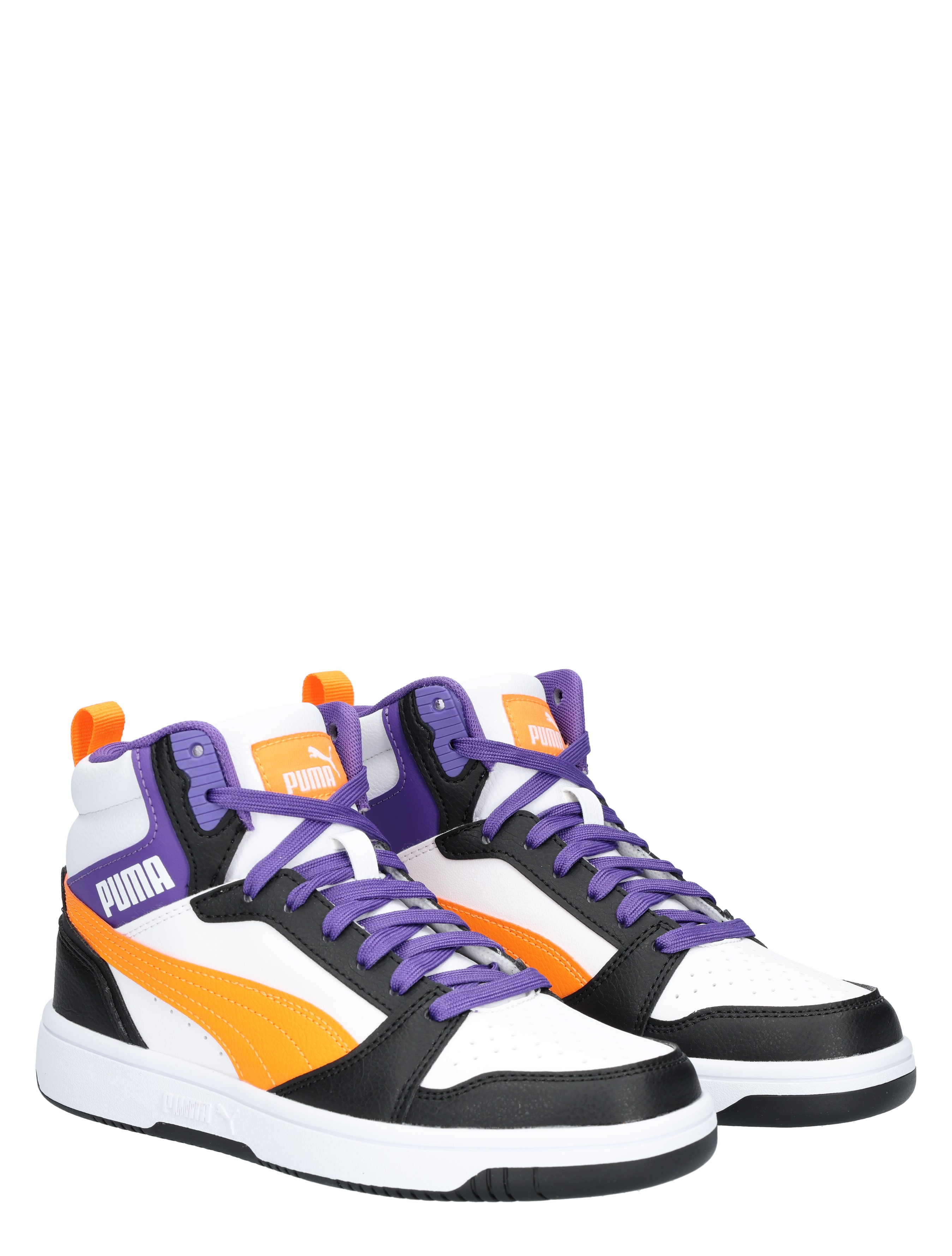 Puma - Rebound V6 Mid Jr 34 White Orange Black - Meisjes - Jongens - Sneakers - Lage Sneakers - Sneakers - Hoge Sneakers - 48078_84_5