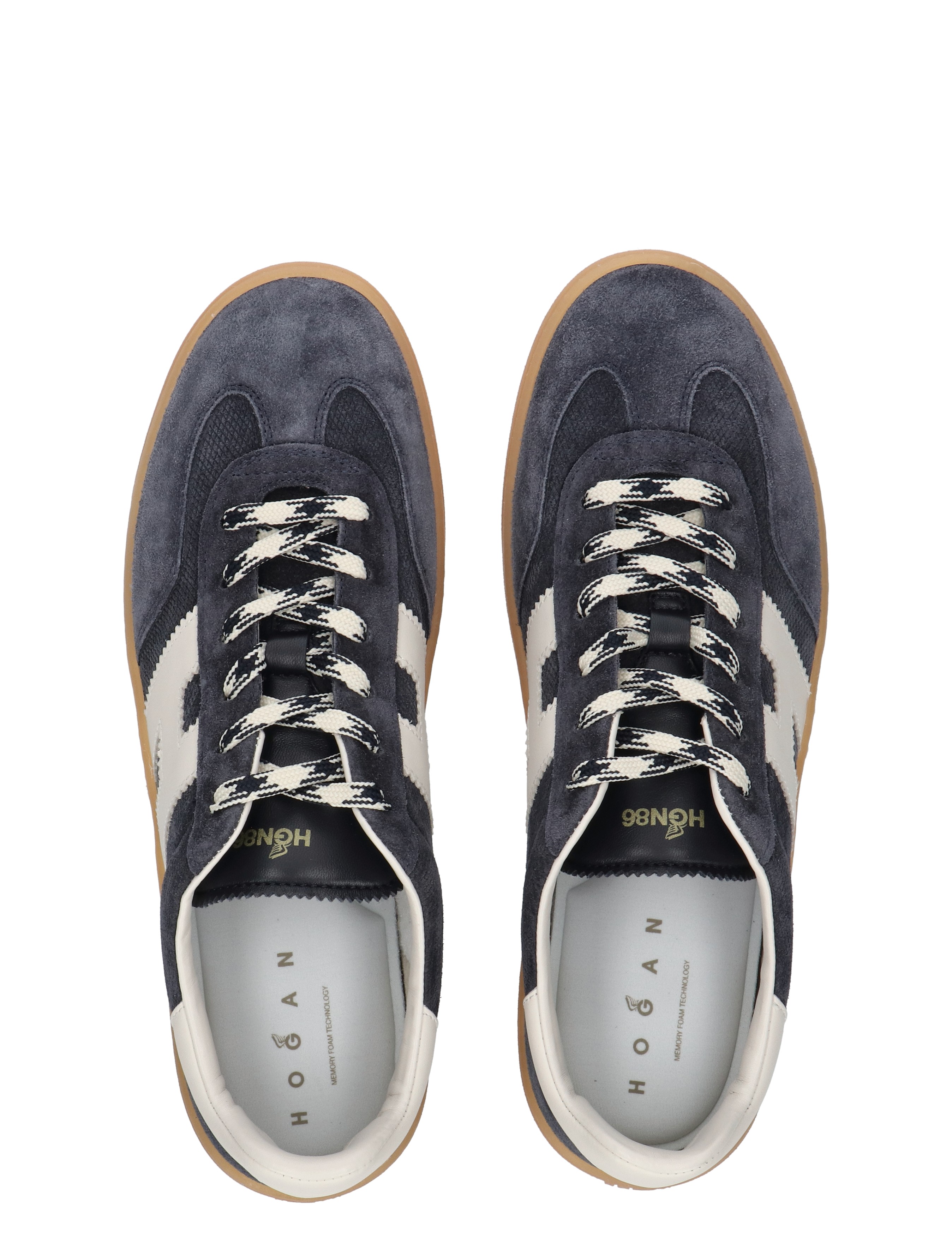 sneakers, suede, donkerblauw, witte accenten, veters