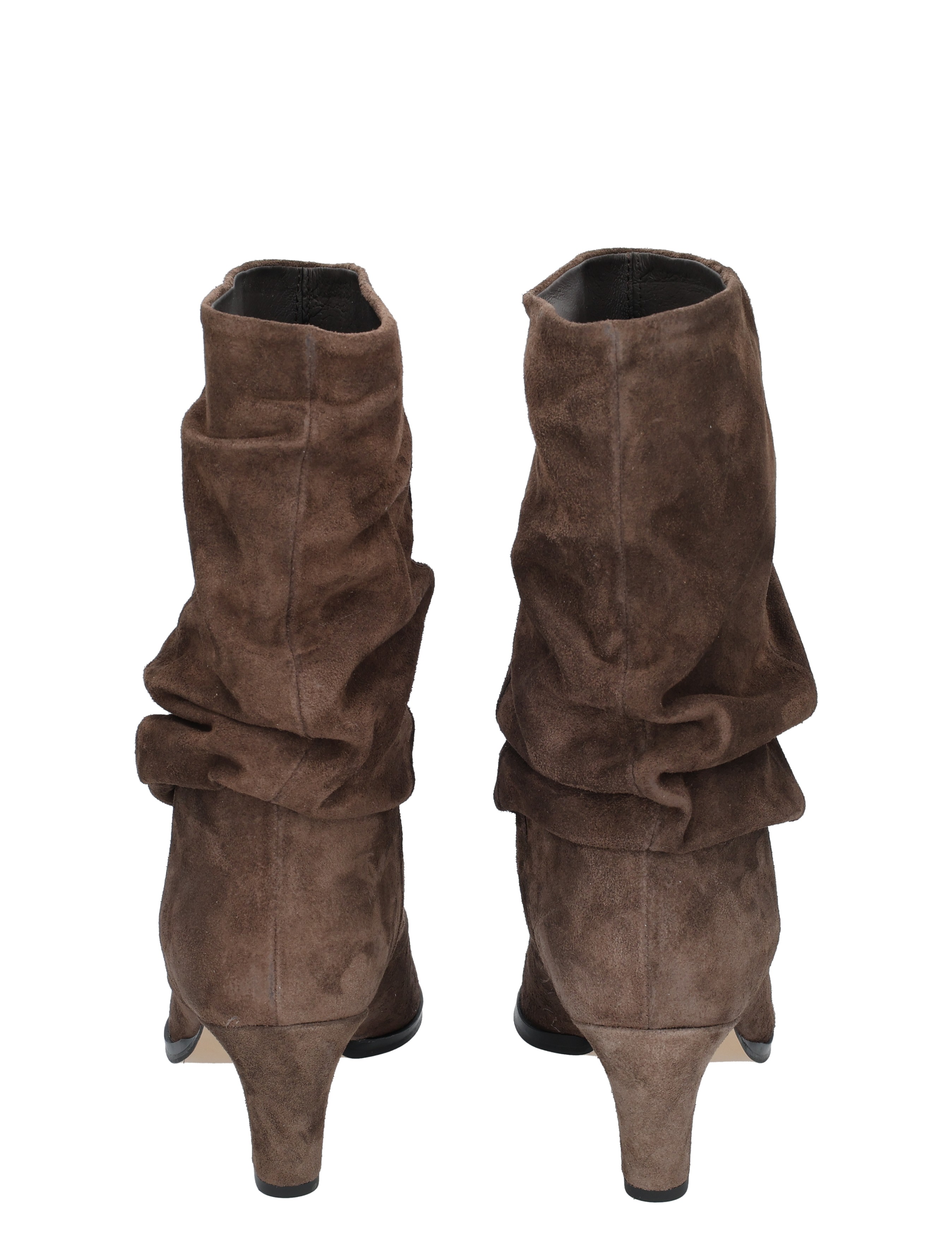 bruine boots, suede, sleehak, korte laars, ruche-laars