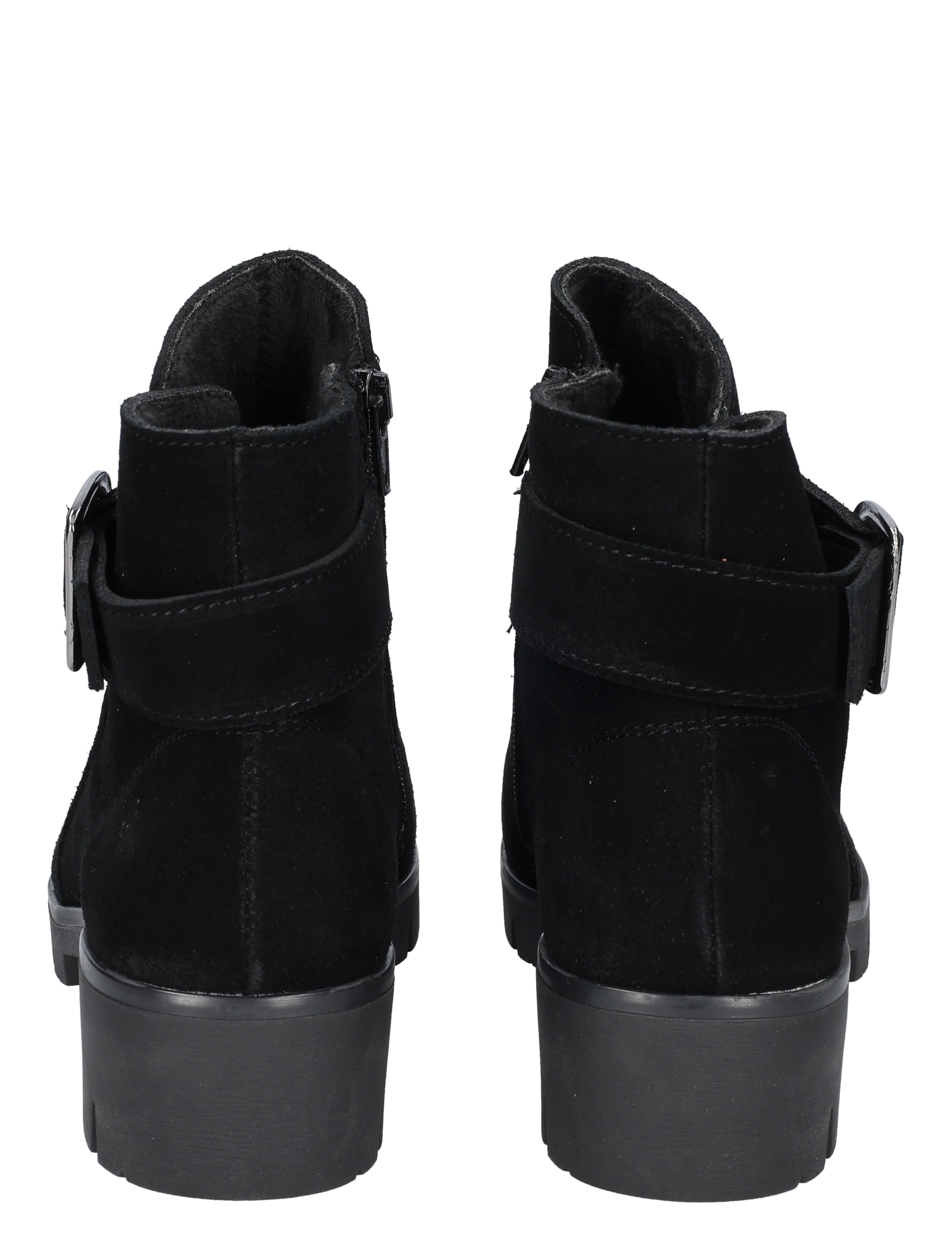 black, ankle boots, platform, suede, buckled