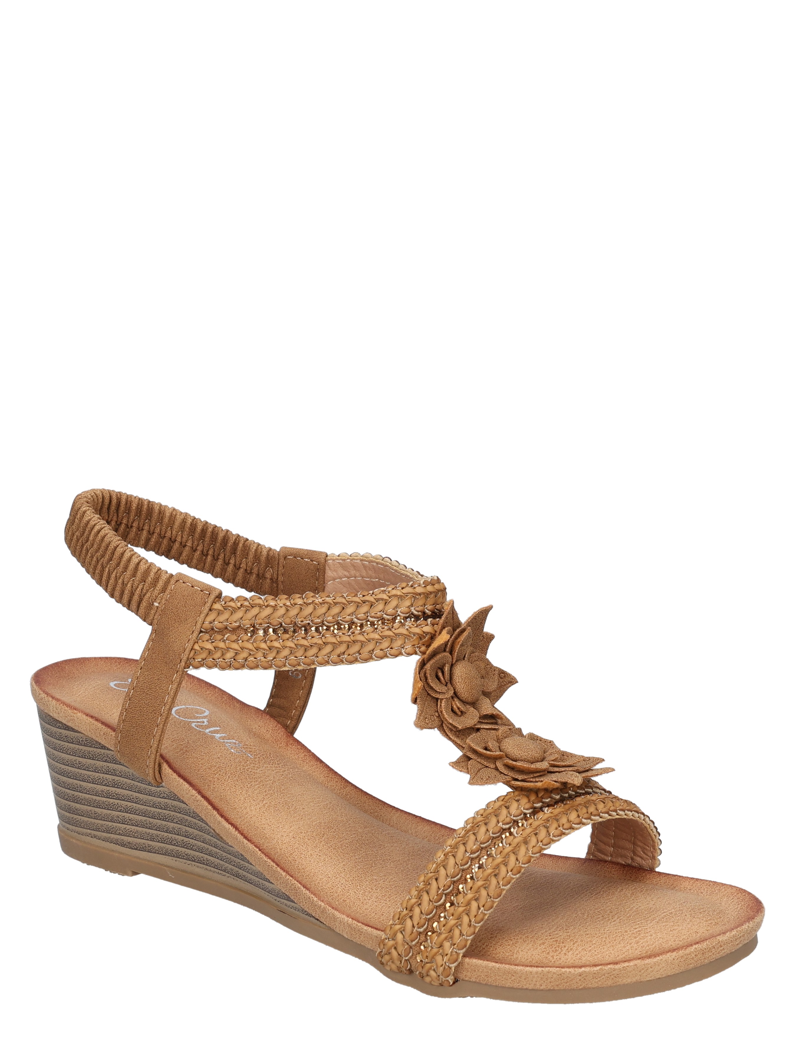 sandalen, wedges, wilkleur, riempje, decoratieve bloemen