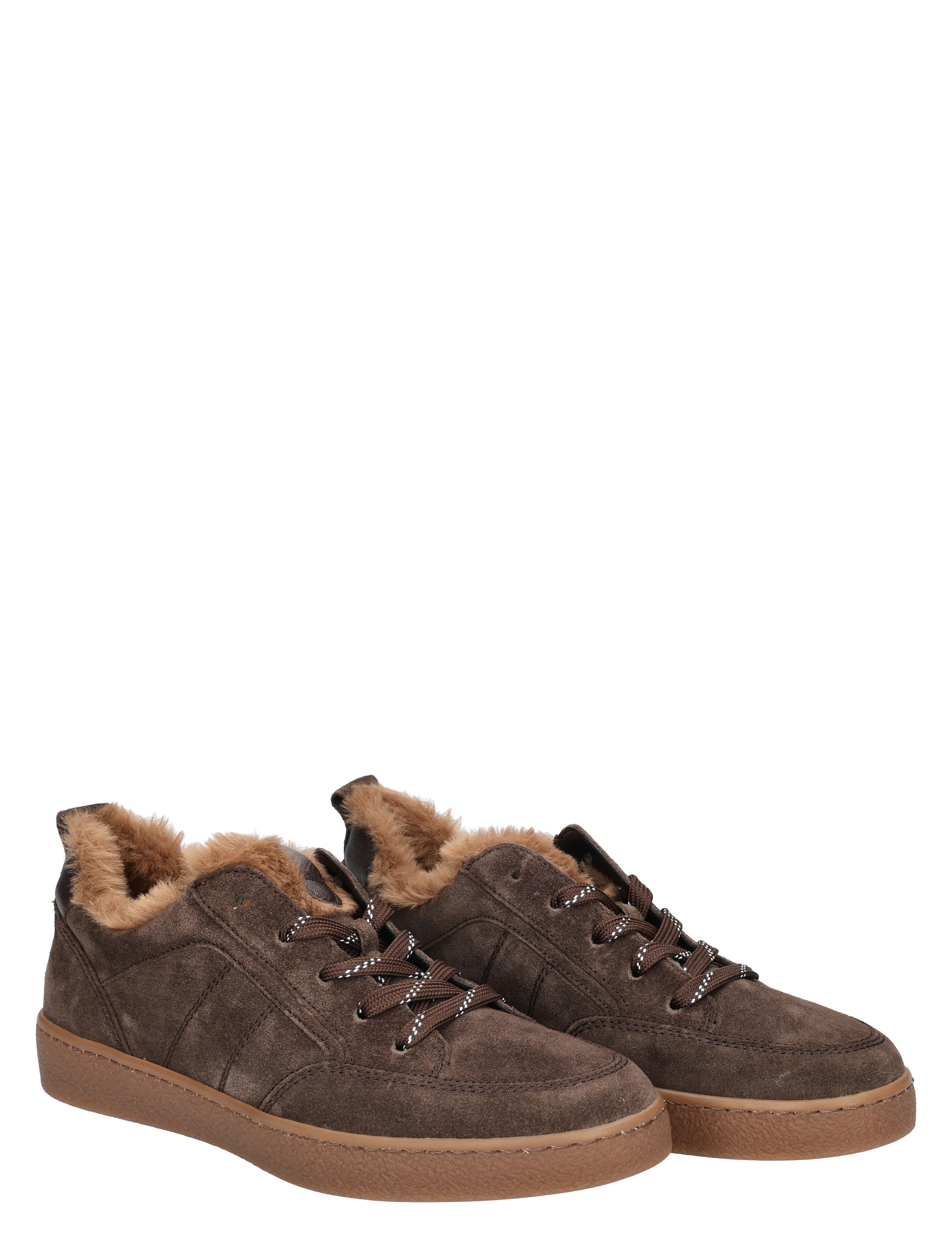 wool lining, brown suede, hiker boots, lace-up, rubber sole