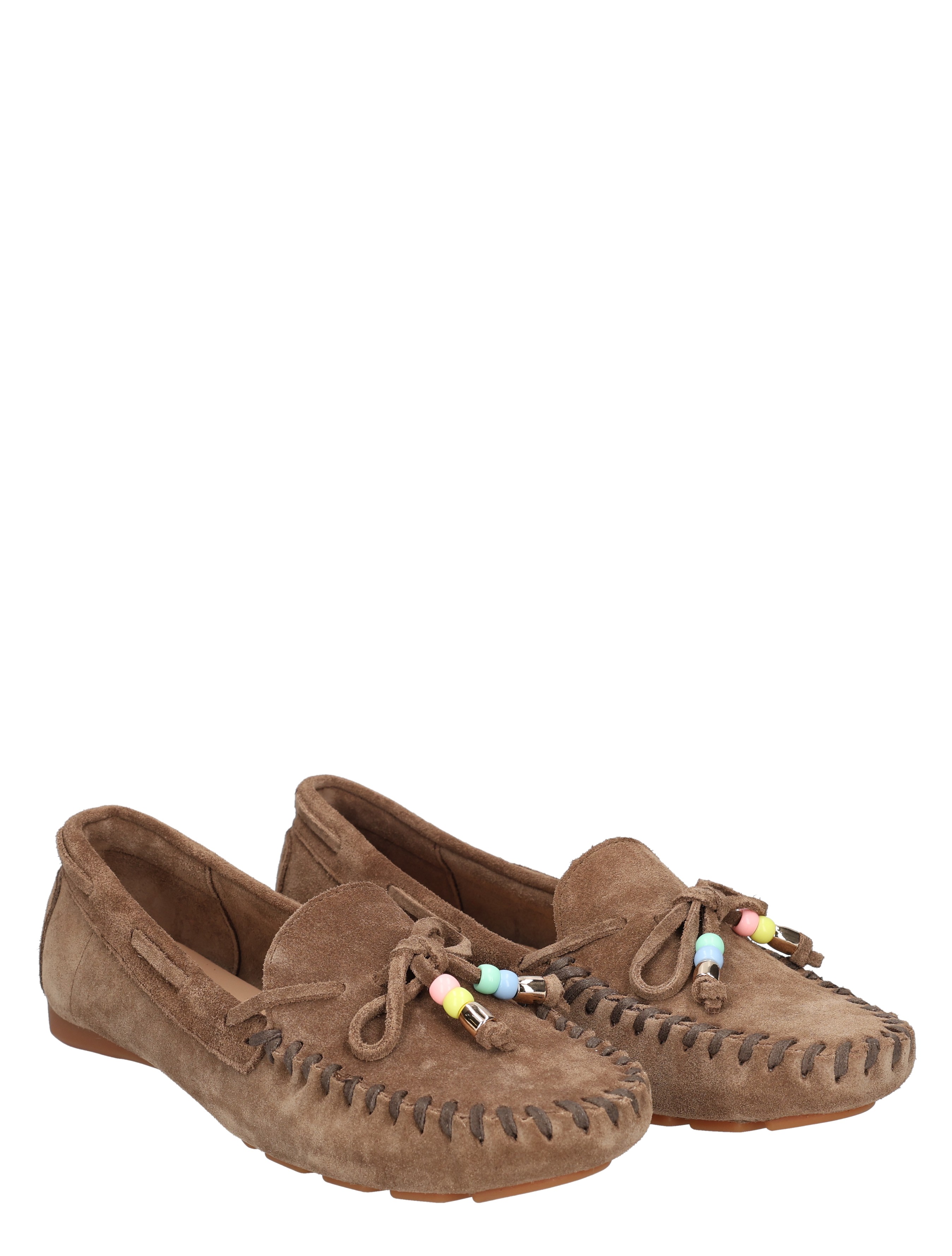 moccassin, suède, bruin, touwschoenen, beads