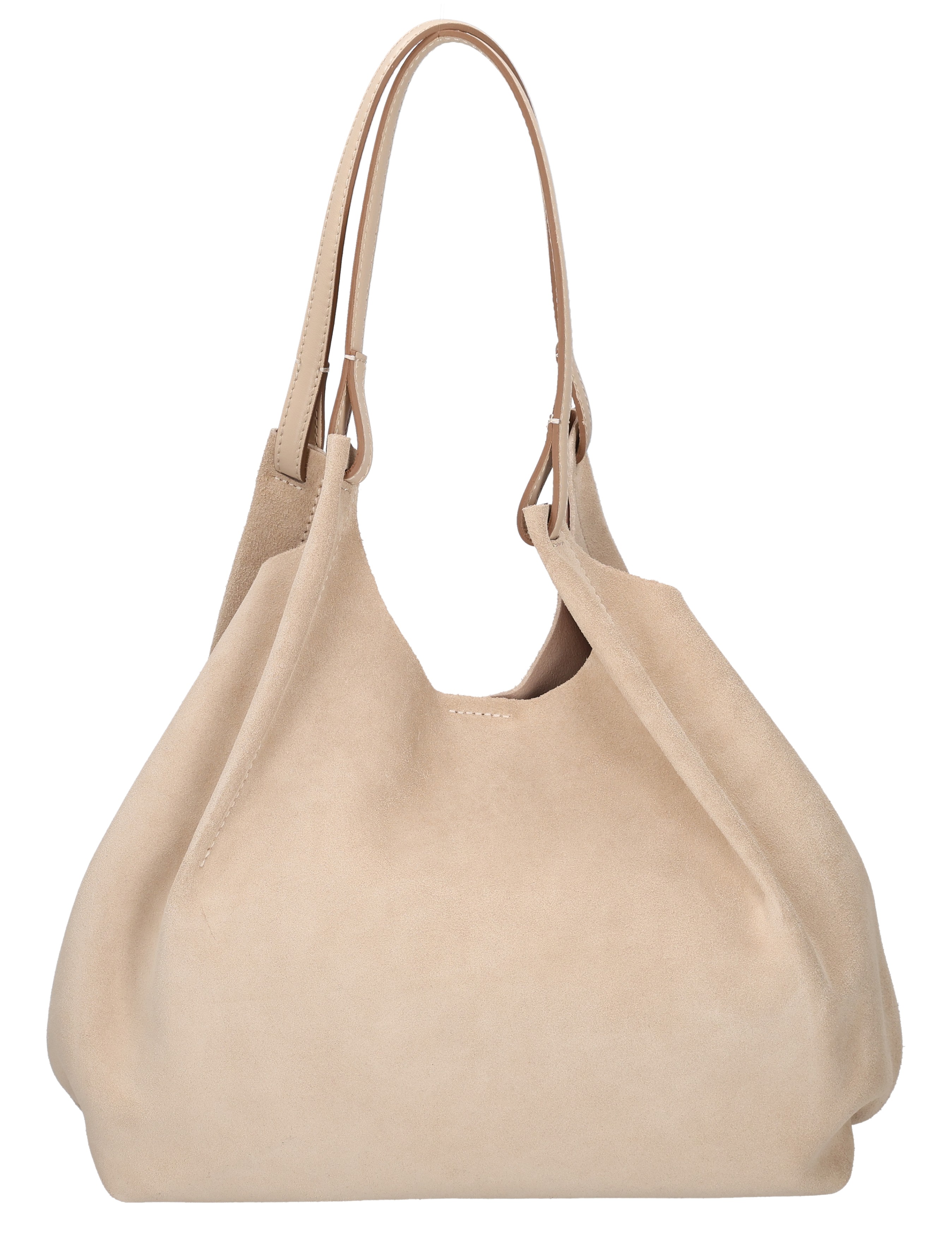 tas, tote, suede, beige, dubbele hengsels