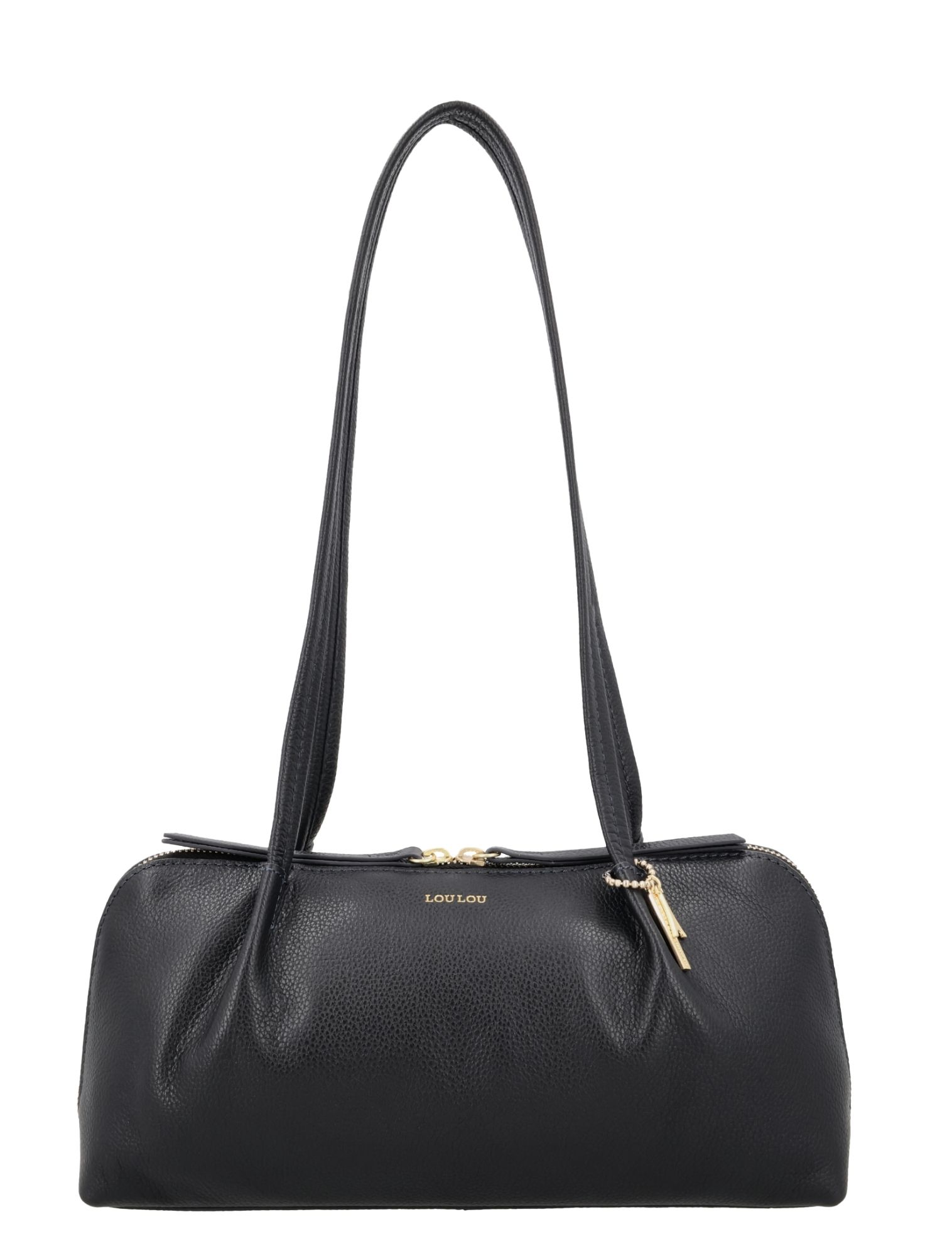 tote, handtas, leren, zwart, goudaccent