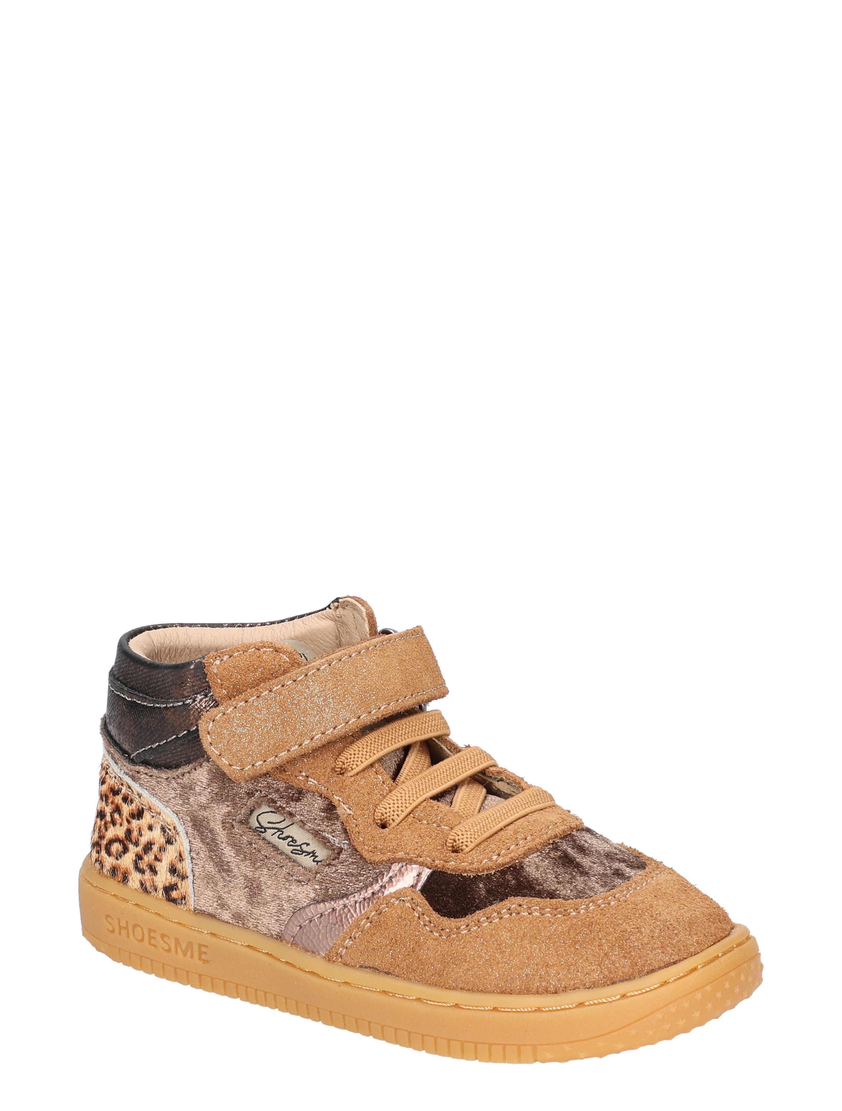 kinderschoen, hakken, velours, leeuwpatroon, mini-velcro