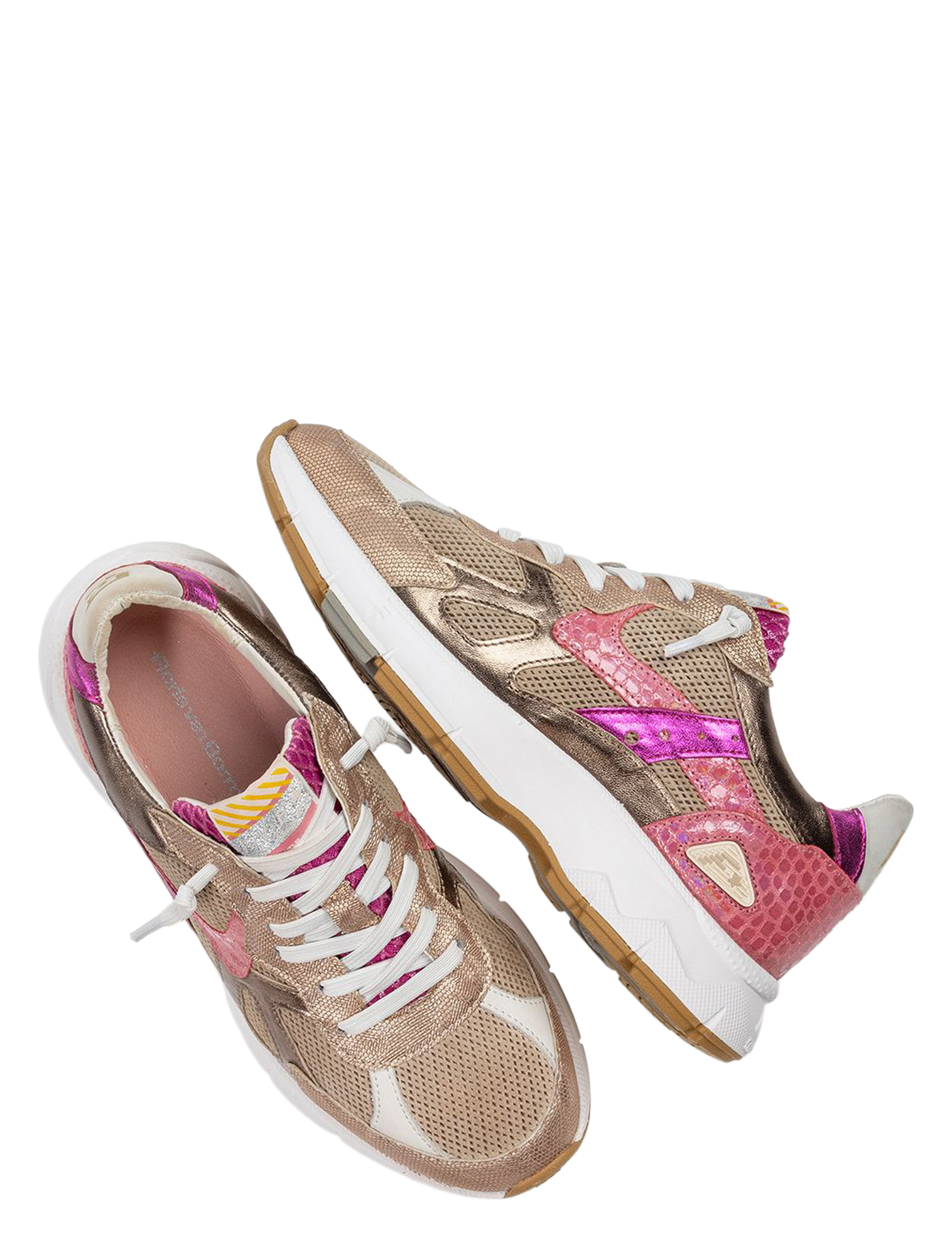 sneakers, damessneaker, mesh bovenwerk, glitterdetail, metallic roségoud