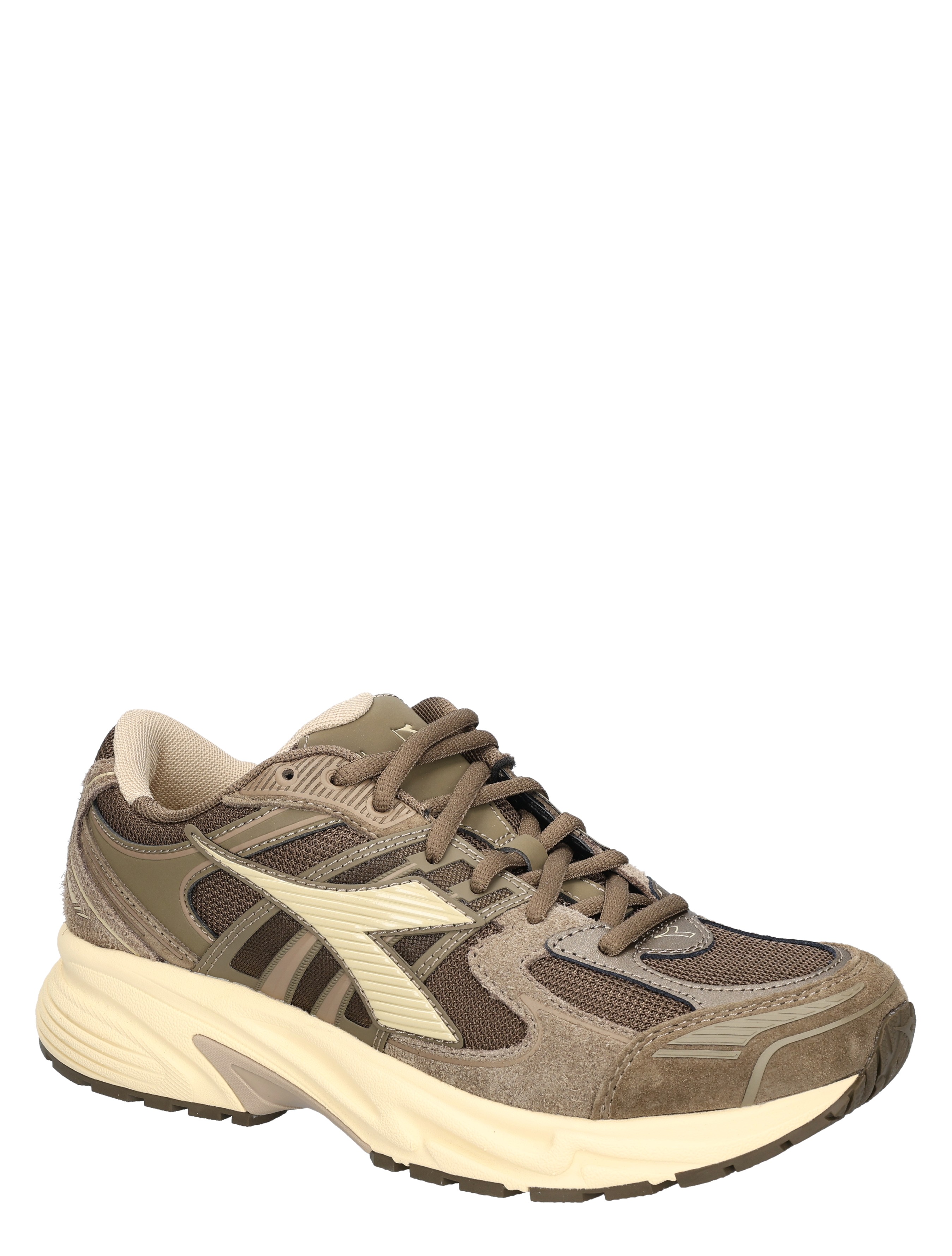 sneaker, wandelschoen, grijs-bruin, mesh, rubberzool