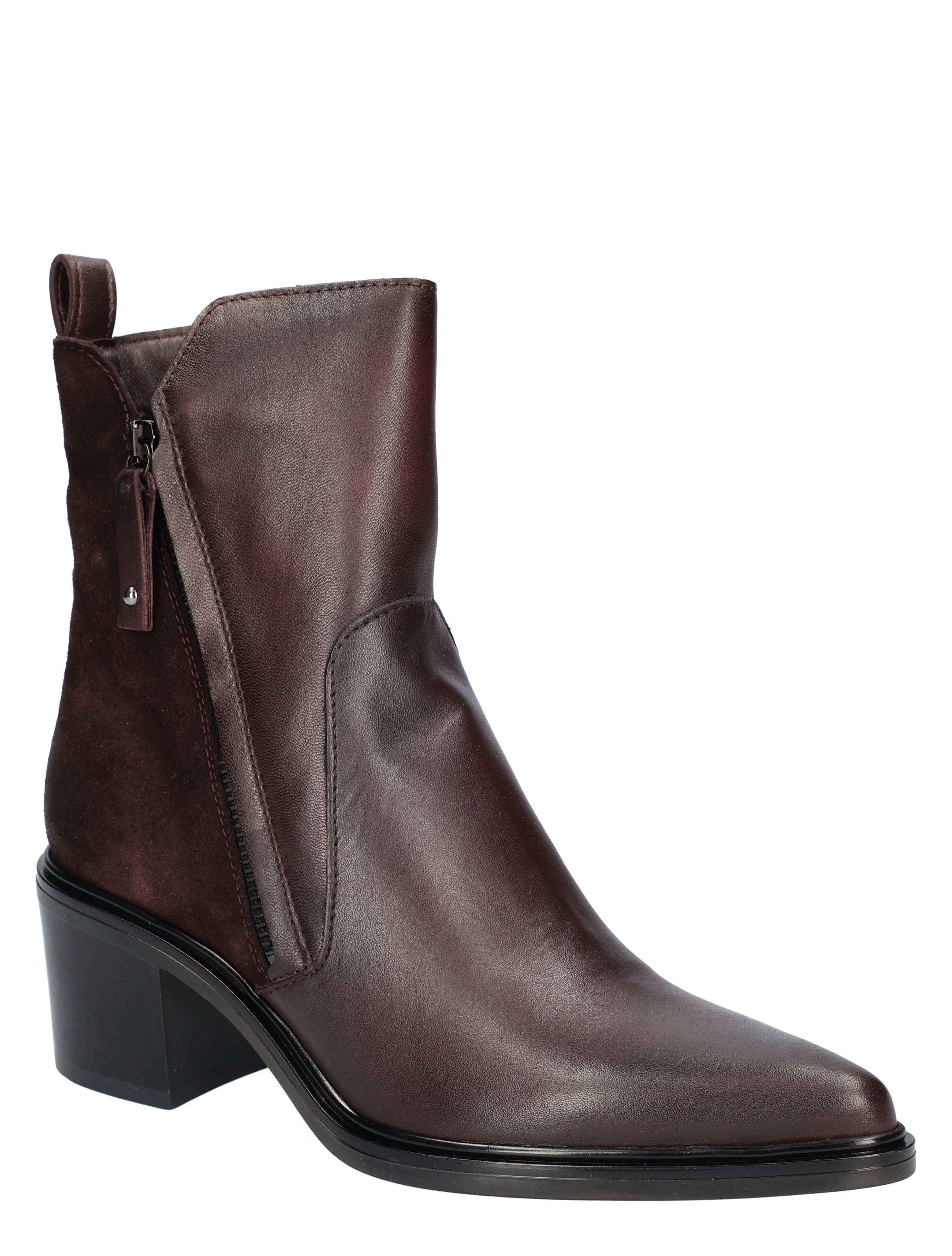 boot, ankleboot, leder, bruine, hak