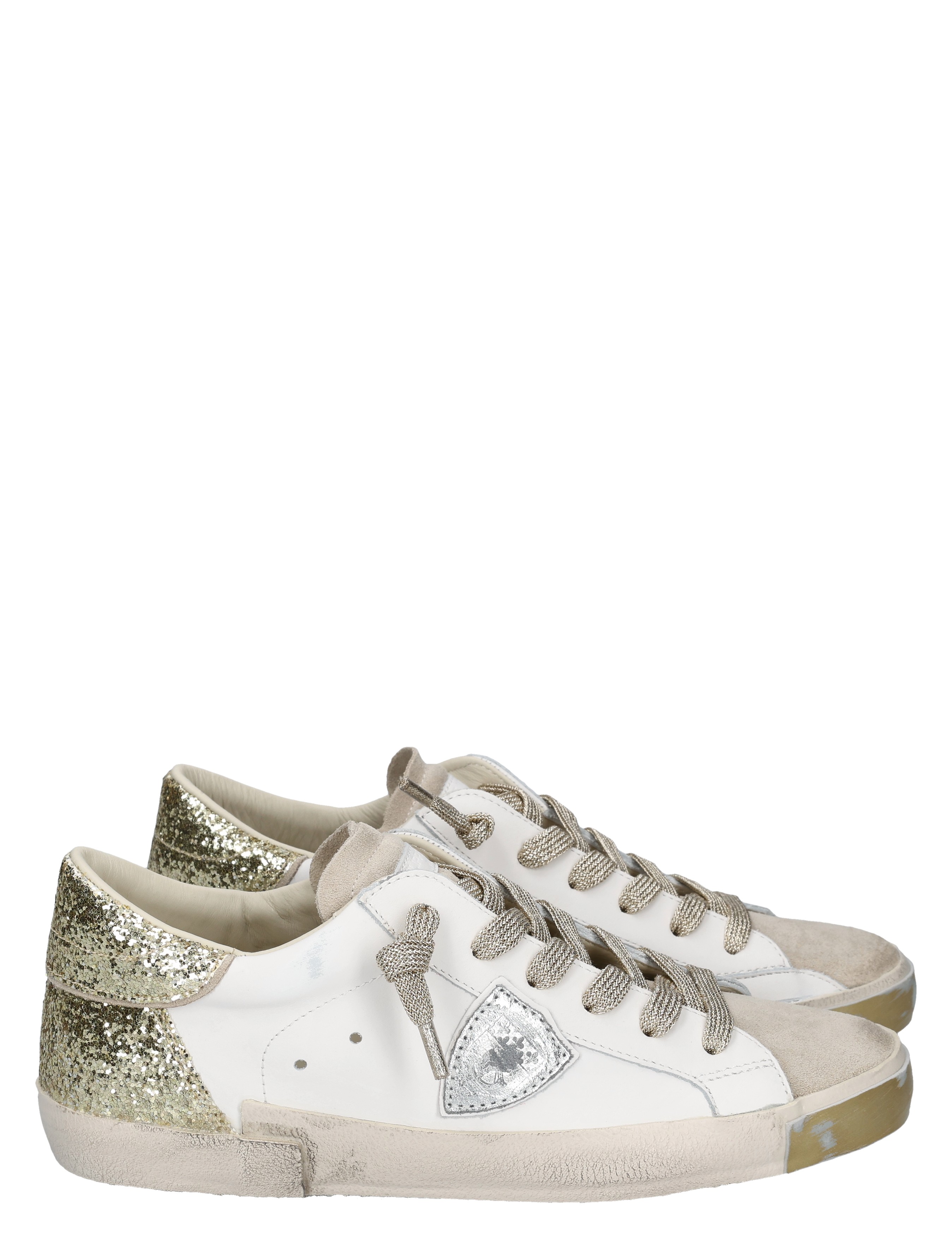 Philippe Model - PRLD PRSX Low Woman VGX2 Veau Glitter Mixage Blanc - Dames - Sneakers - Lage Sneakers - 49966_87_5
