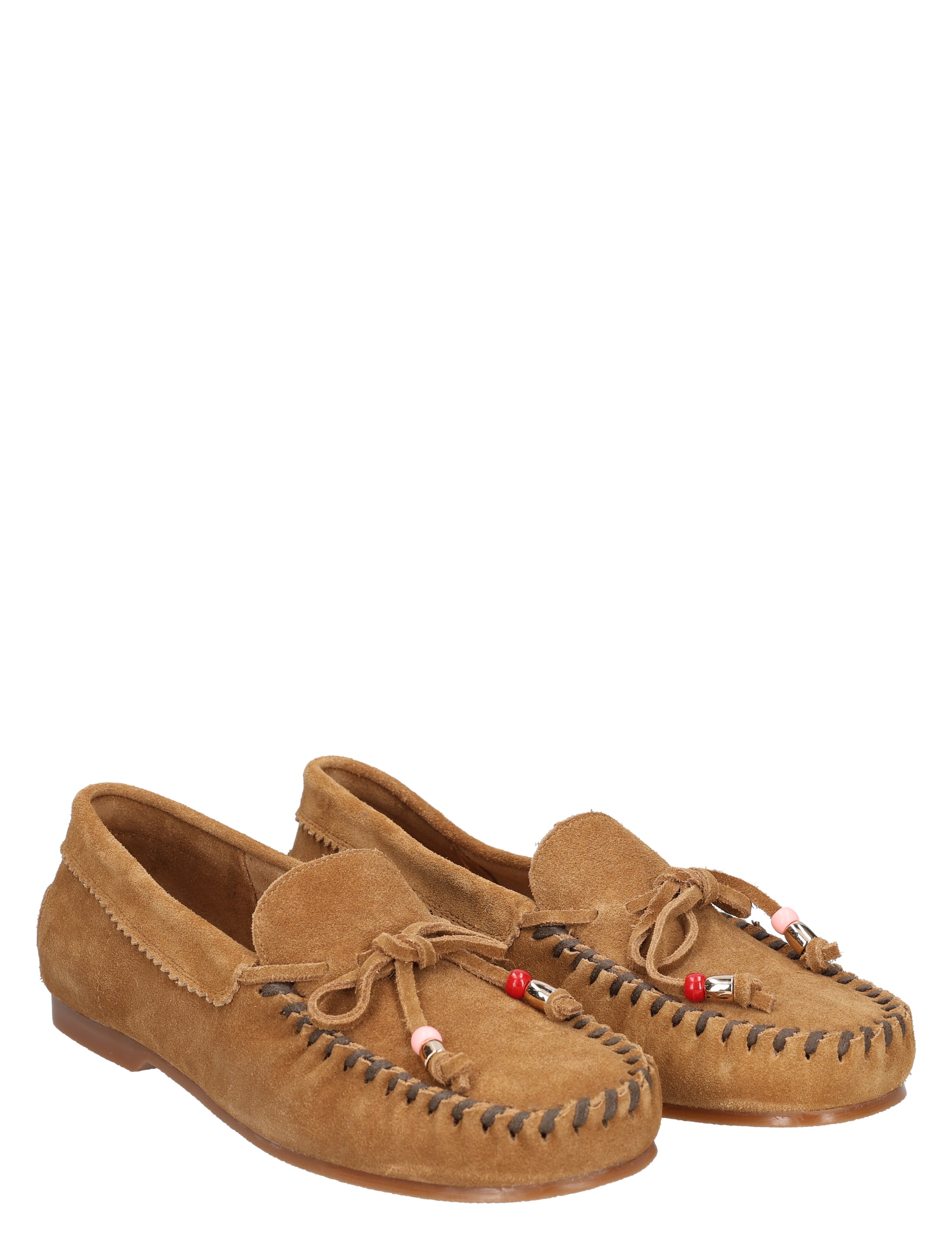 suede, moccasins, brown, lace-up, bead-embellished