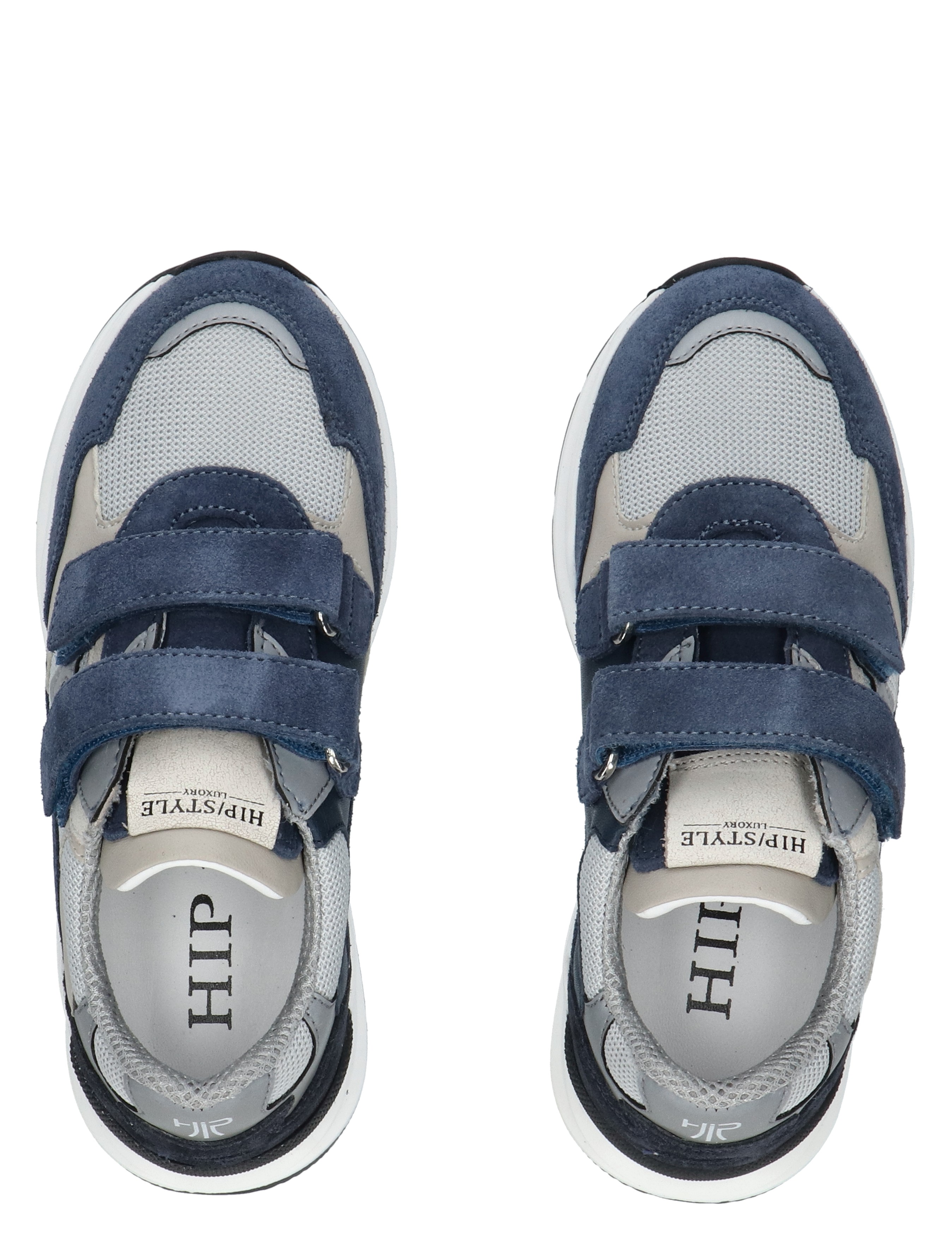 sneakers, sportschoen, canvas, klittenband, grijs-blauw