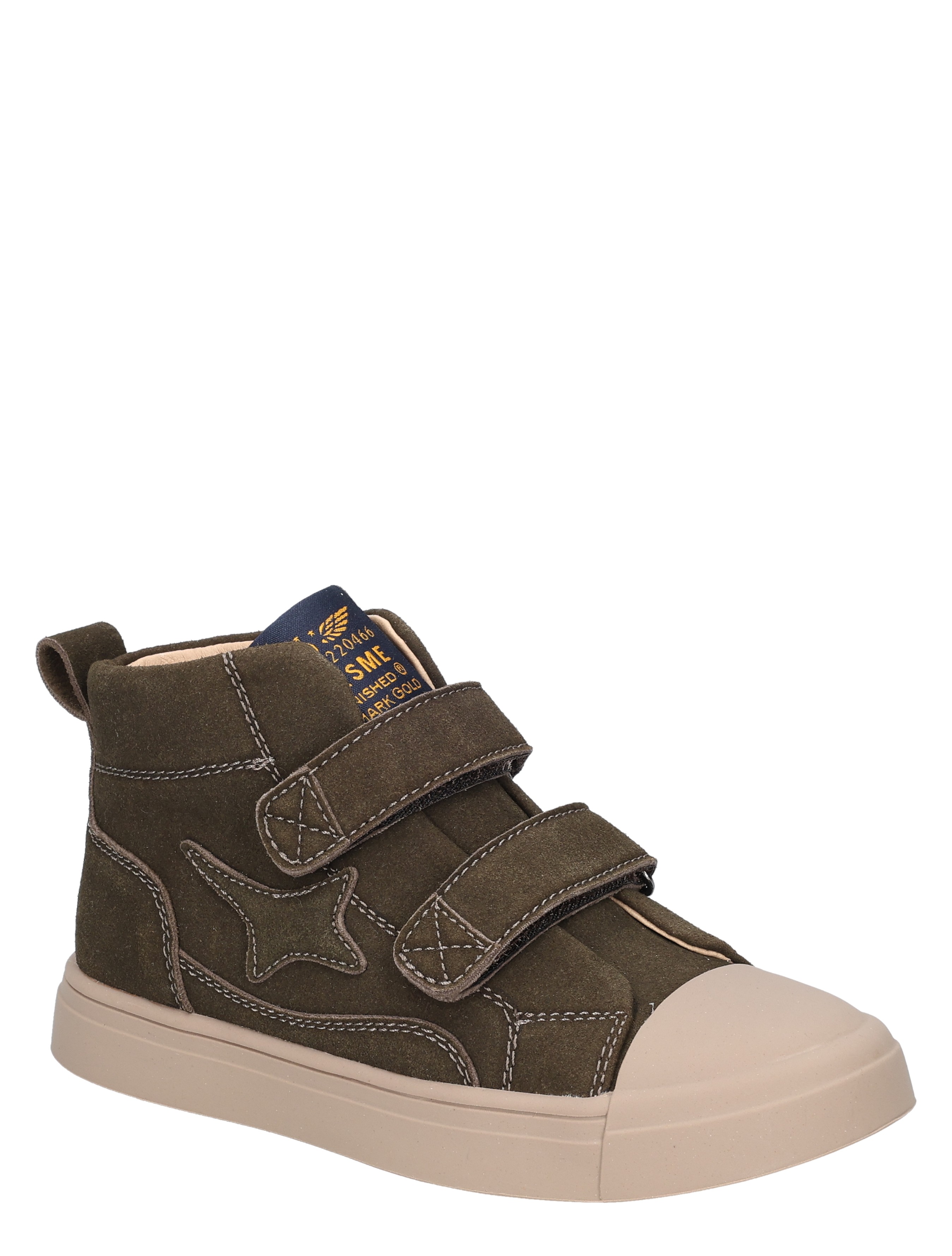 hoge sneakers, kante schoen, lederlook, sluitstrips, beige zool