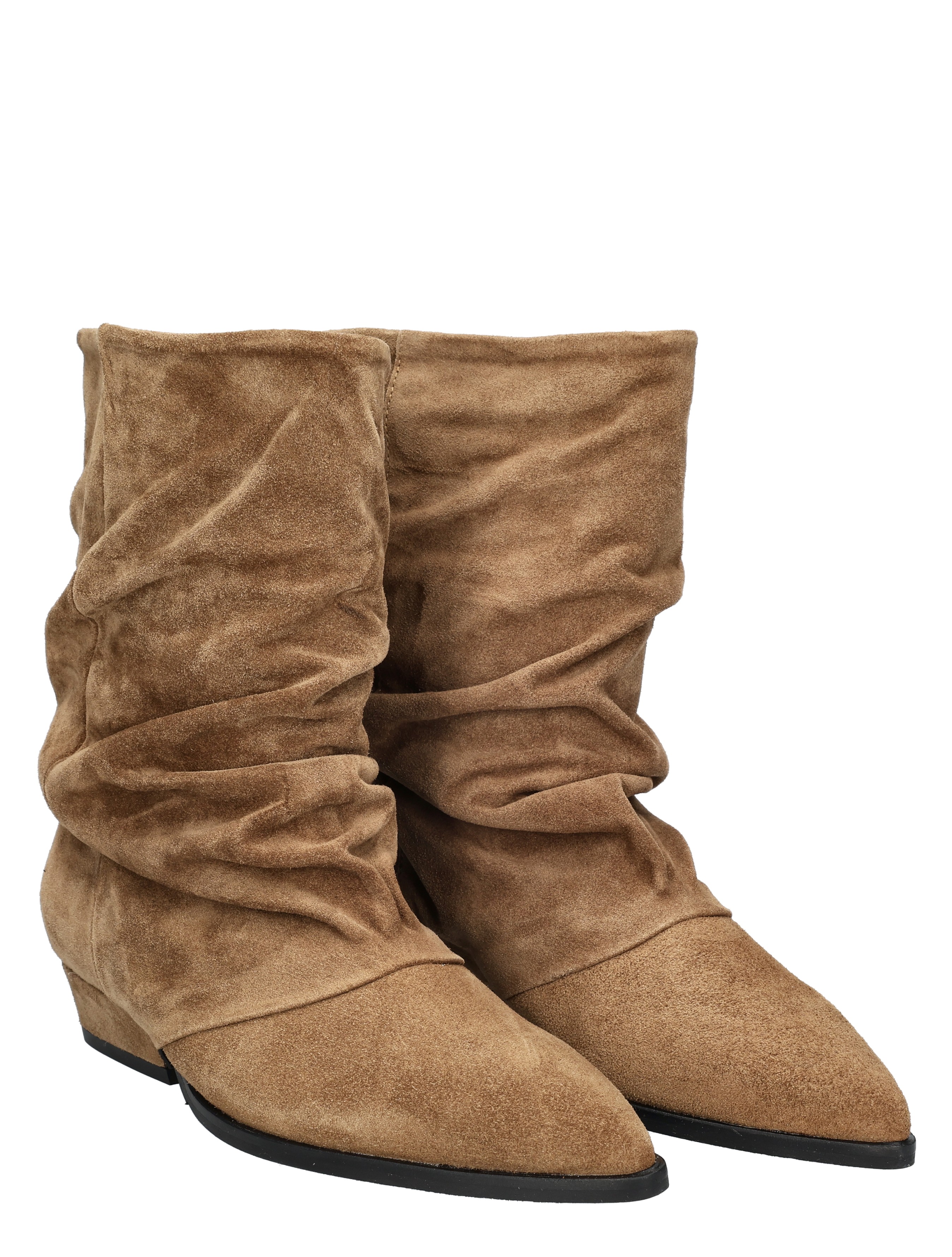 laarzen, suede, bruin, westen hak, slouchy støvlek