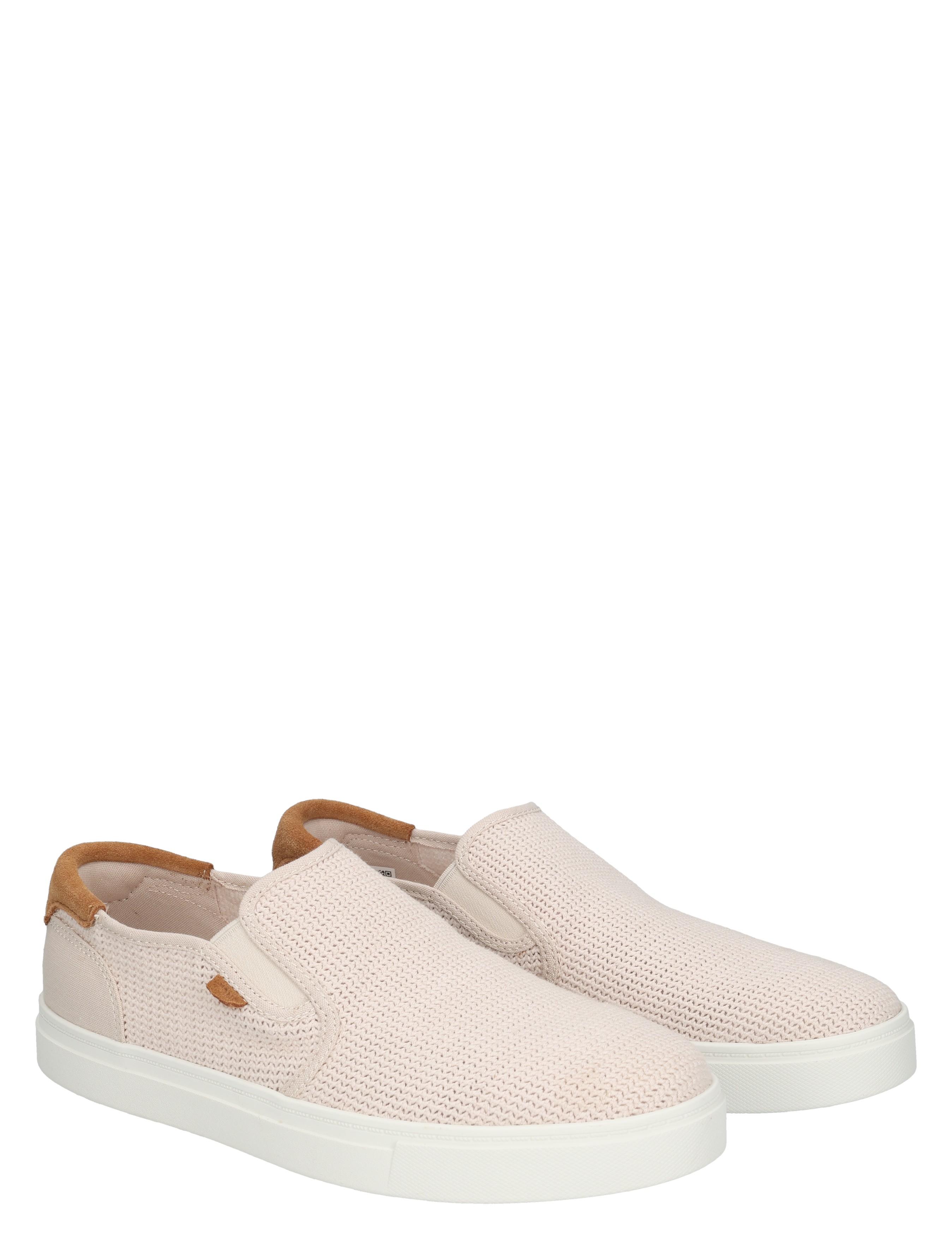 slip-ons, katoen/gebreid, beige, canvas, witte zool