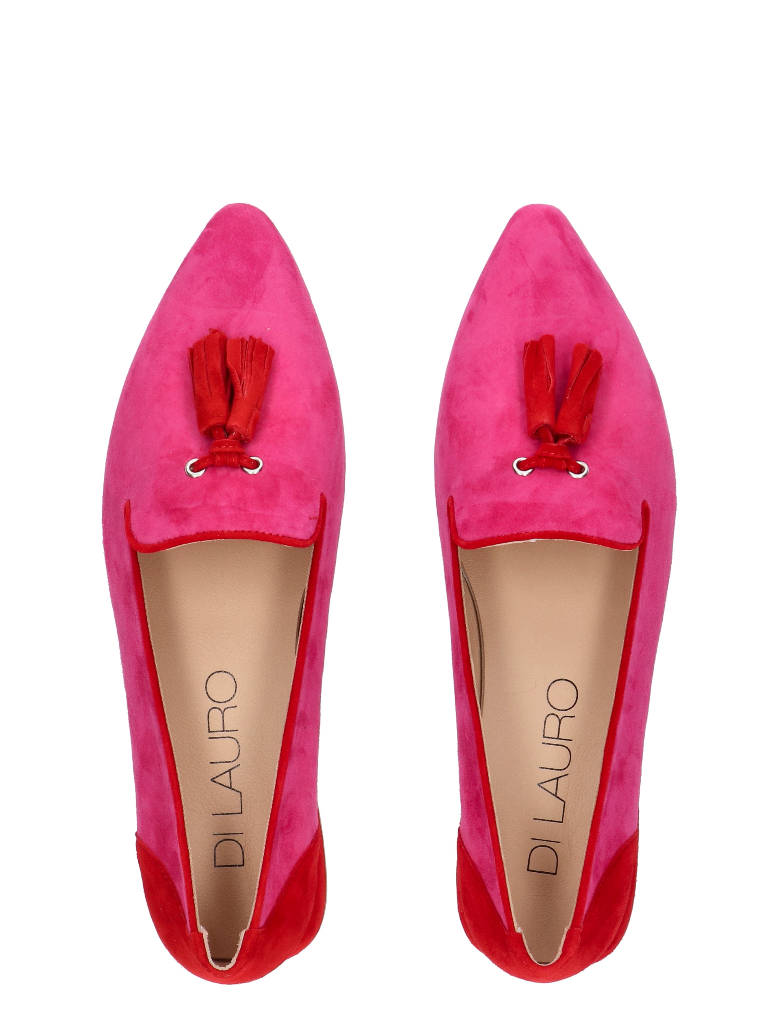 pink suede loafers, moccassin flats, tassel loafer, pink red color, slip-on shoes