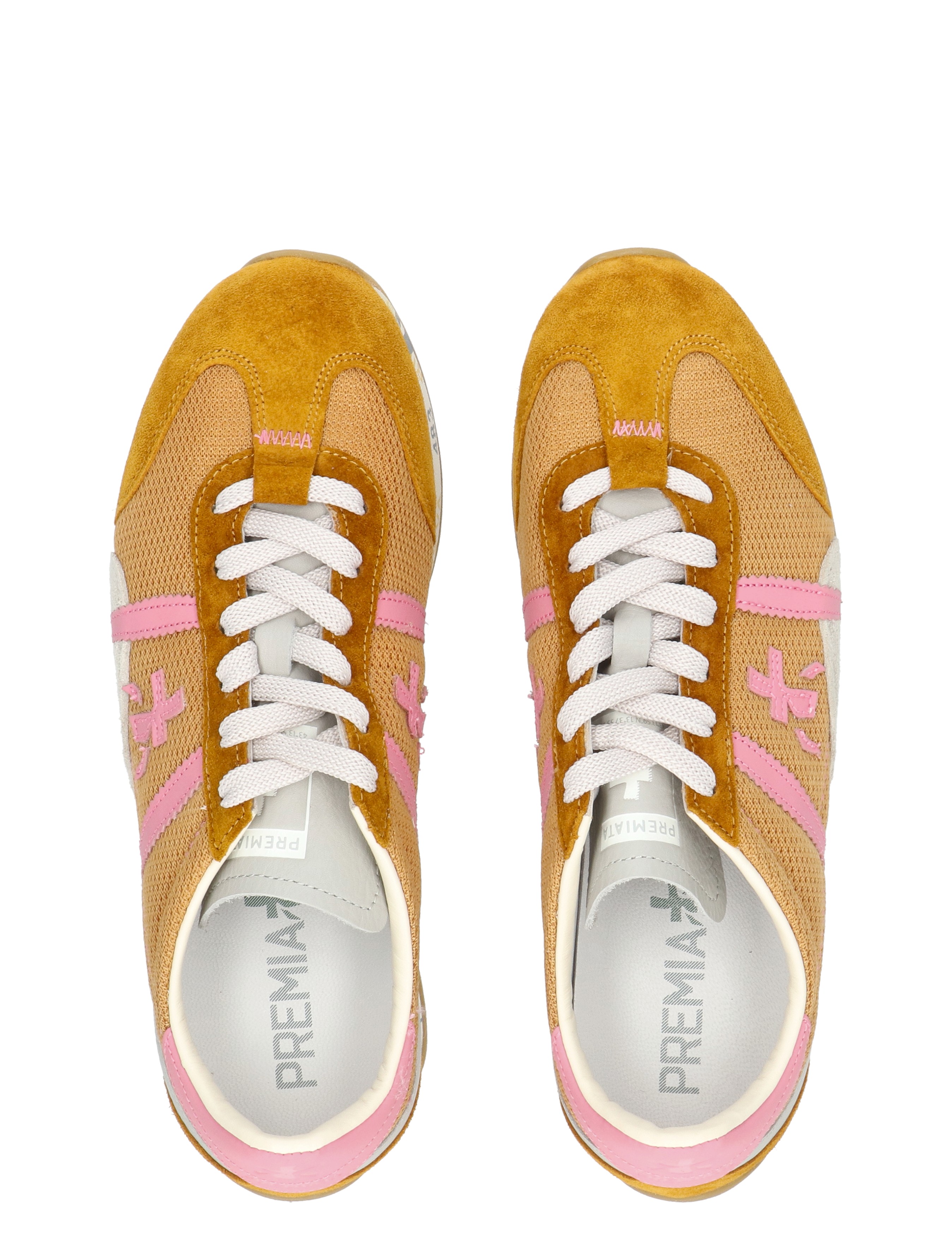 sneaker, touwveters, suède, roze accenten, mesh/canvas