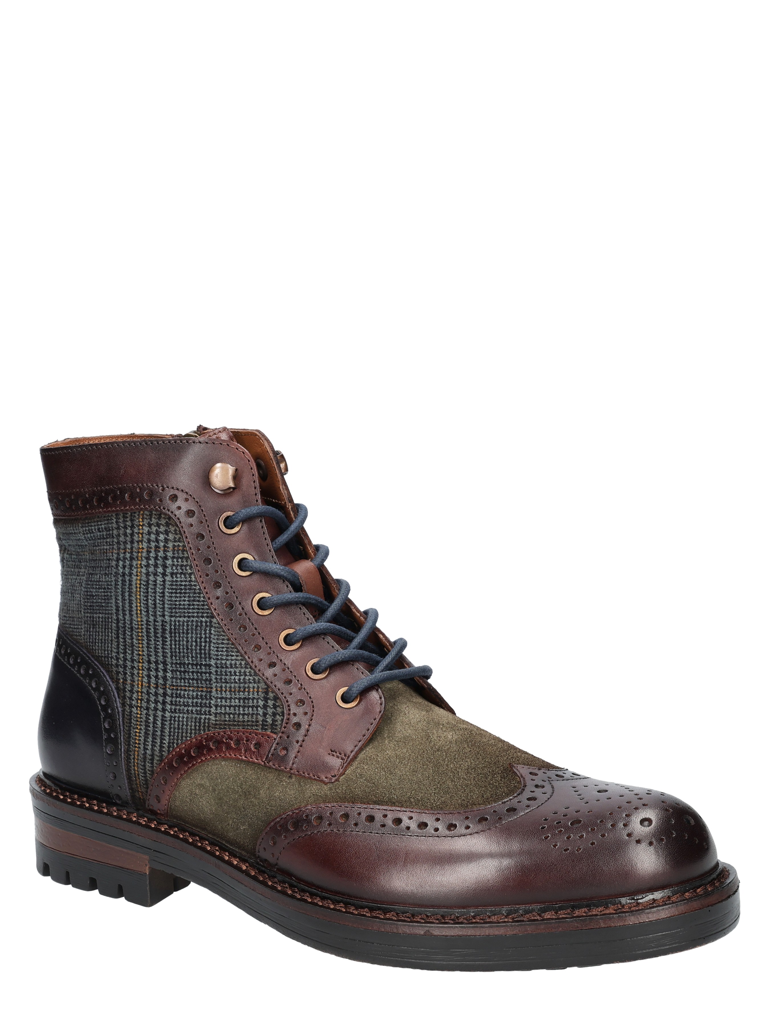 boot, ankle boot, loden suede, brogue, plaid panel