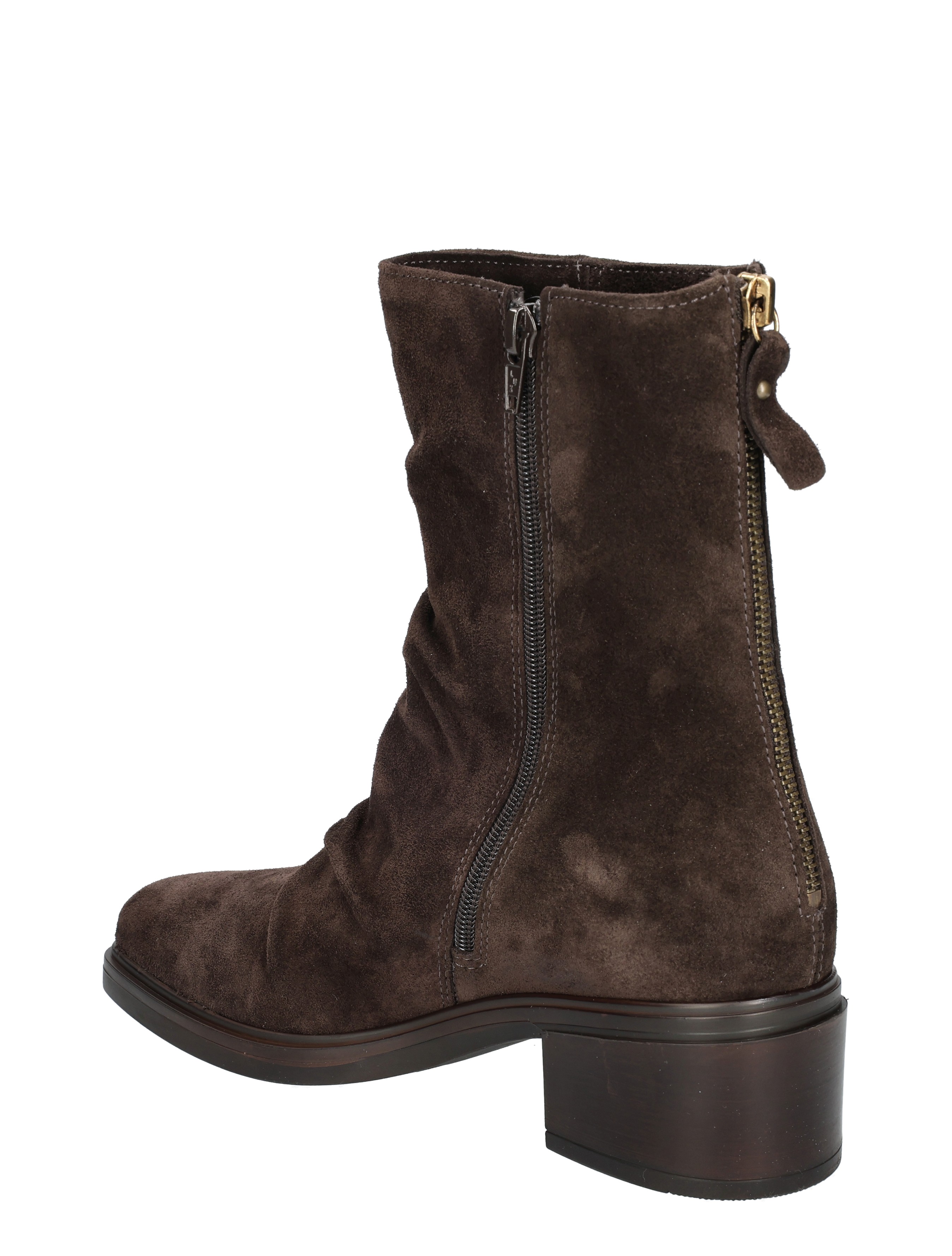 lage enkel, bruine, suede, enkele rits, laars