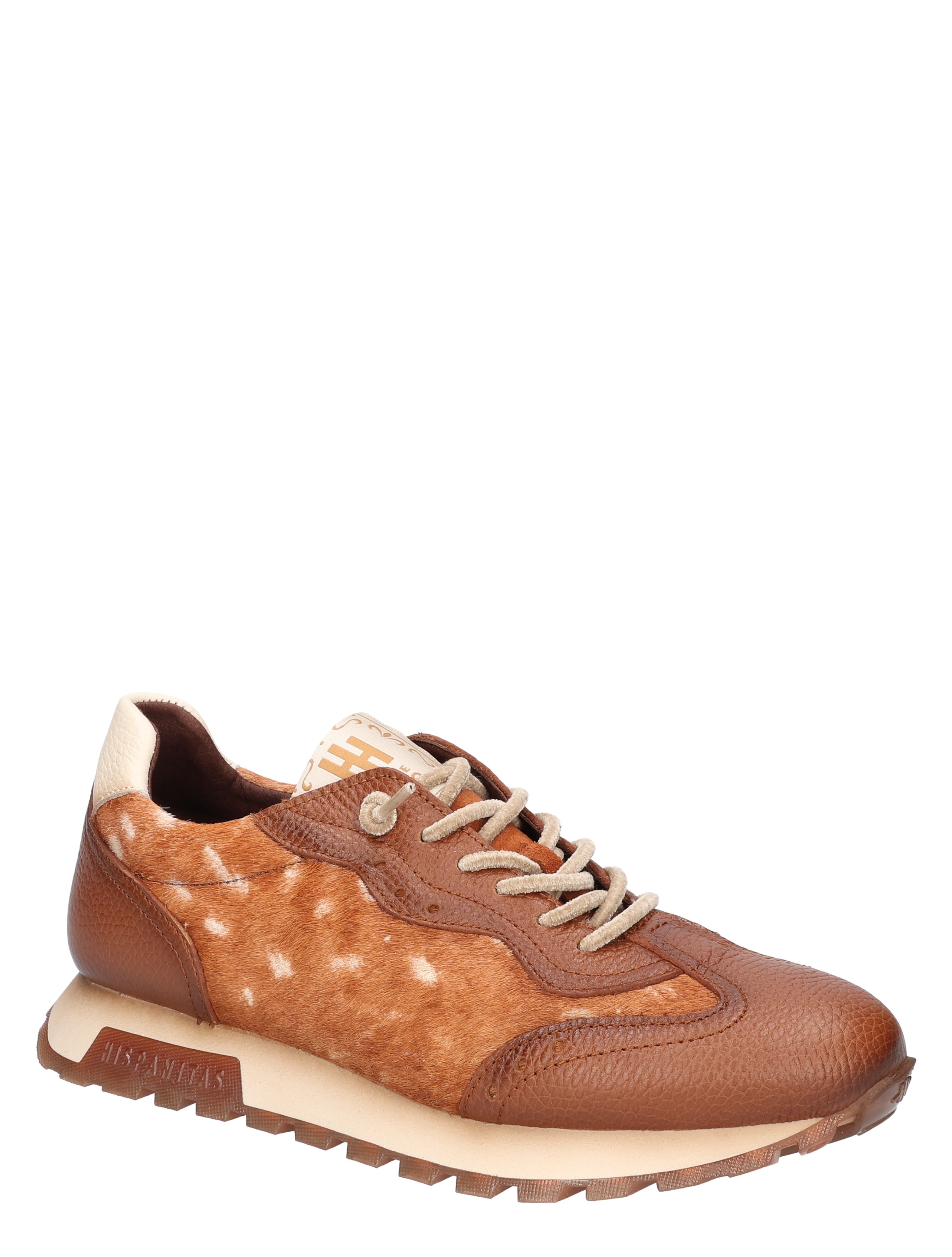 sneaker, bruine schoen, leeuw-imitatie print, leder, luxe sportief