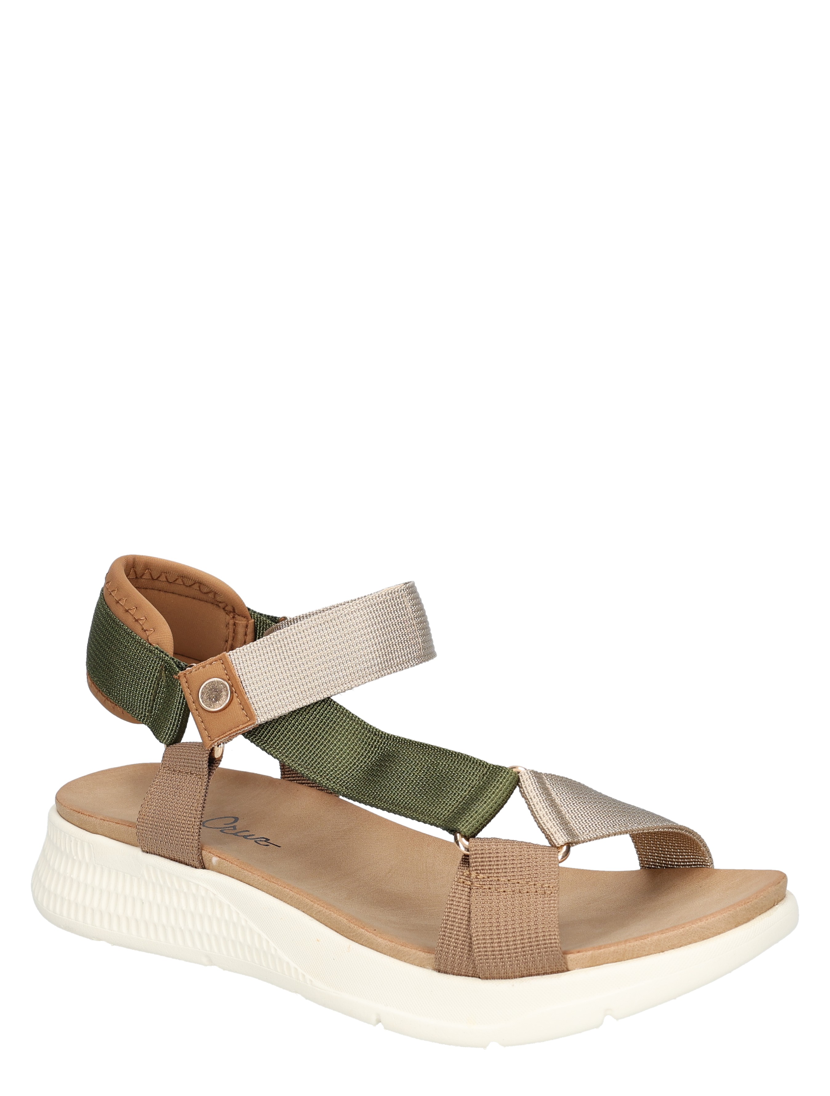 sandalen, sandalen met klittenband, platformzool, klemriem, militaire kleur