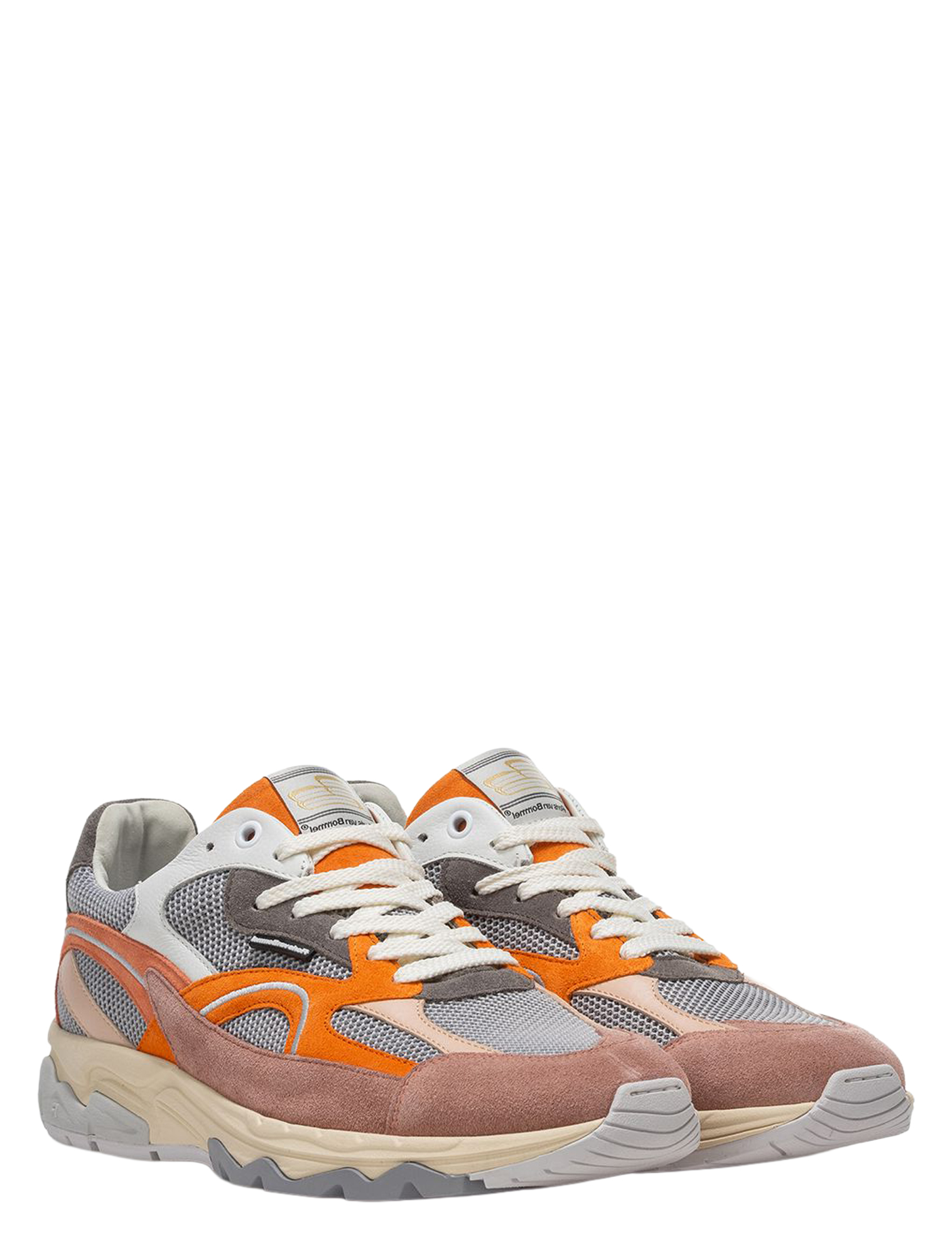 sneakers, sportschoenen, orange accenten, mesh, suede