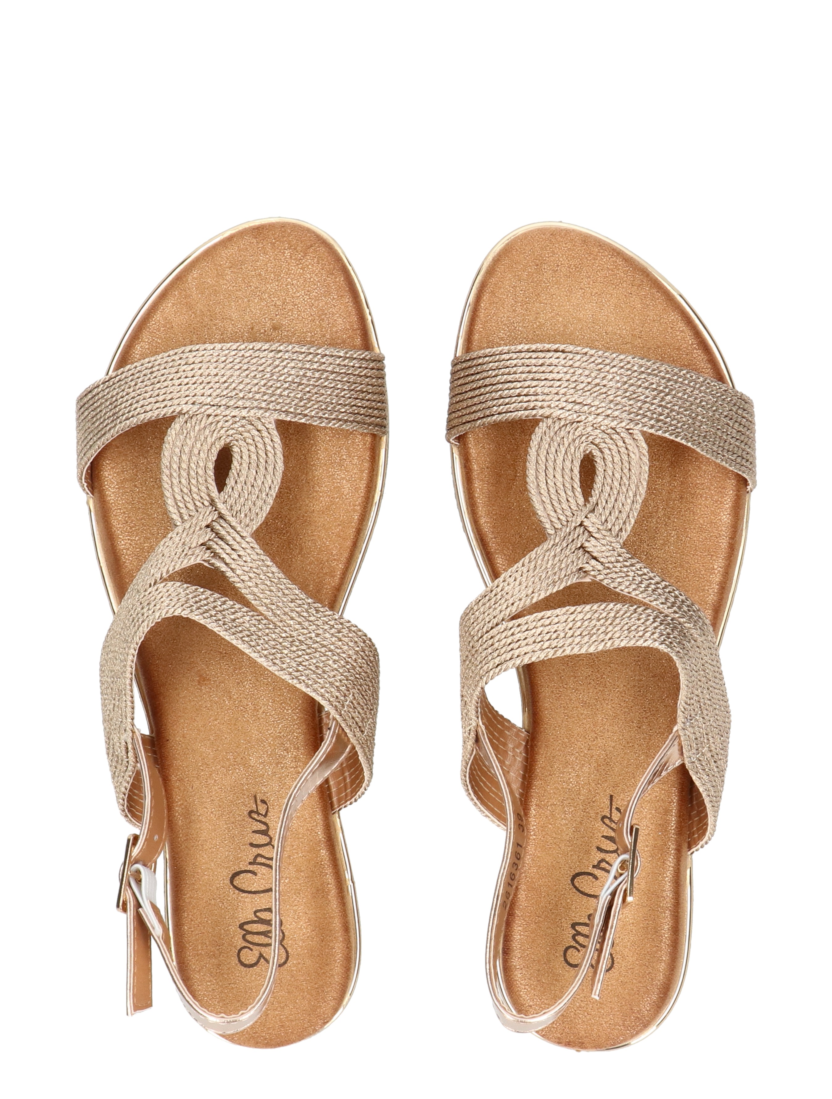 sandalen, sandaal, wafelriem, crisscross riemen, glanzend metallic