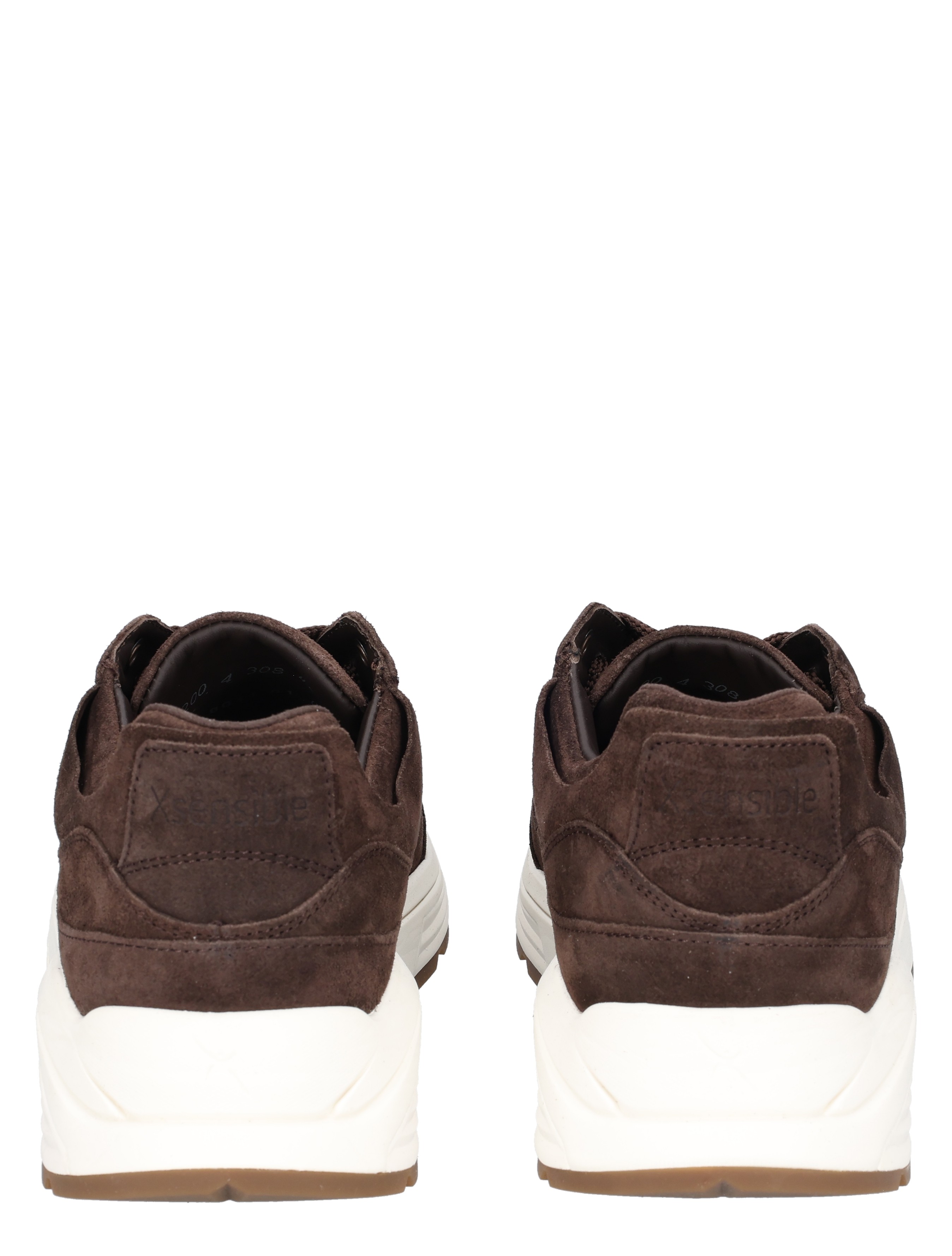 sneakers, bruin, suede, witte zool, achterkant