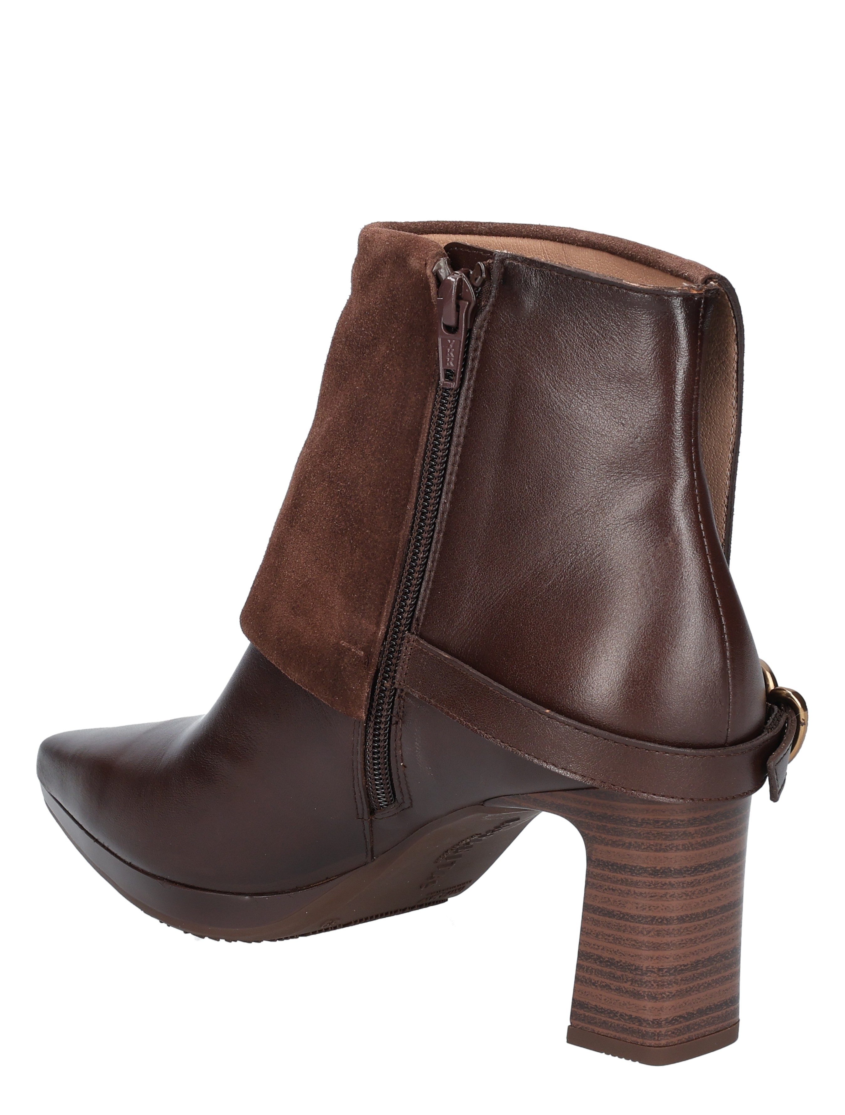 hielspoor, enkelboot, bruine rits, leren boot, blokhak