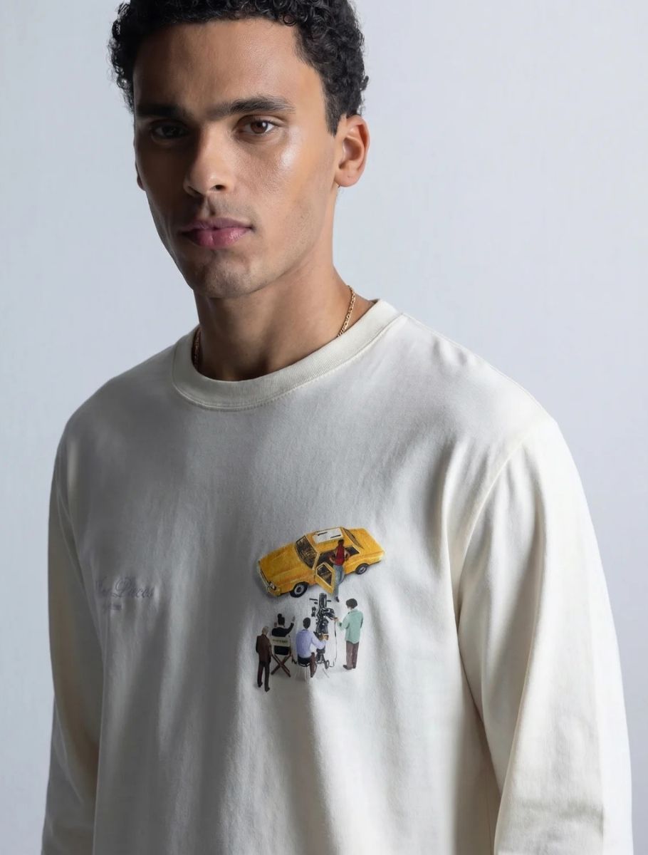 sweatshirt, creme kleur, geprint ontwerp, katoen, lange mouwen