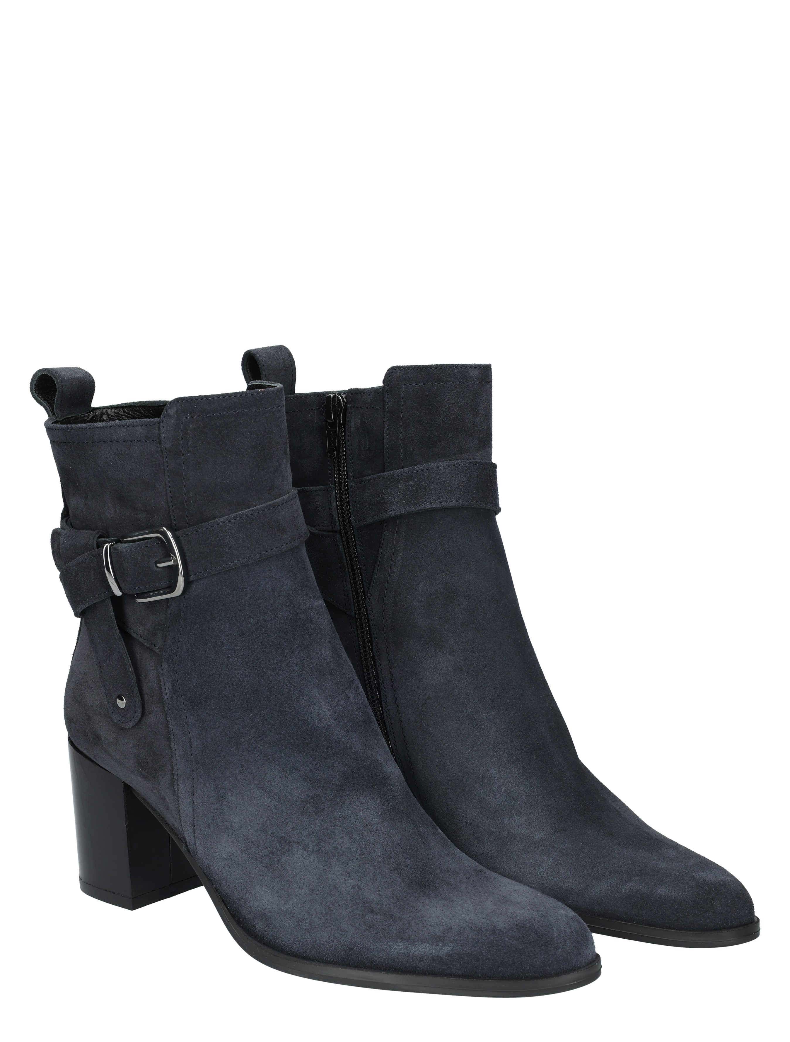 ankle boots, mid heel, zwart suède, riemsluiting, ritssluiting