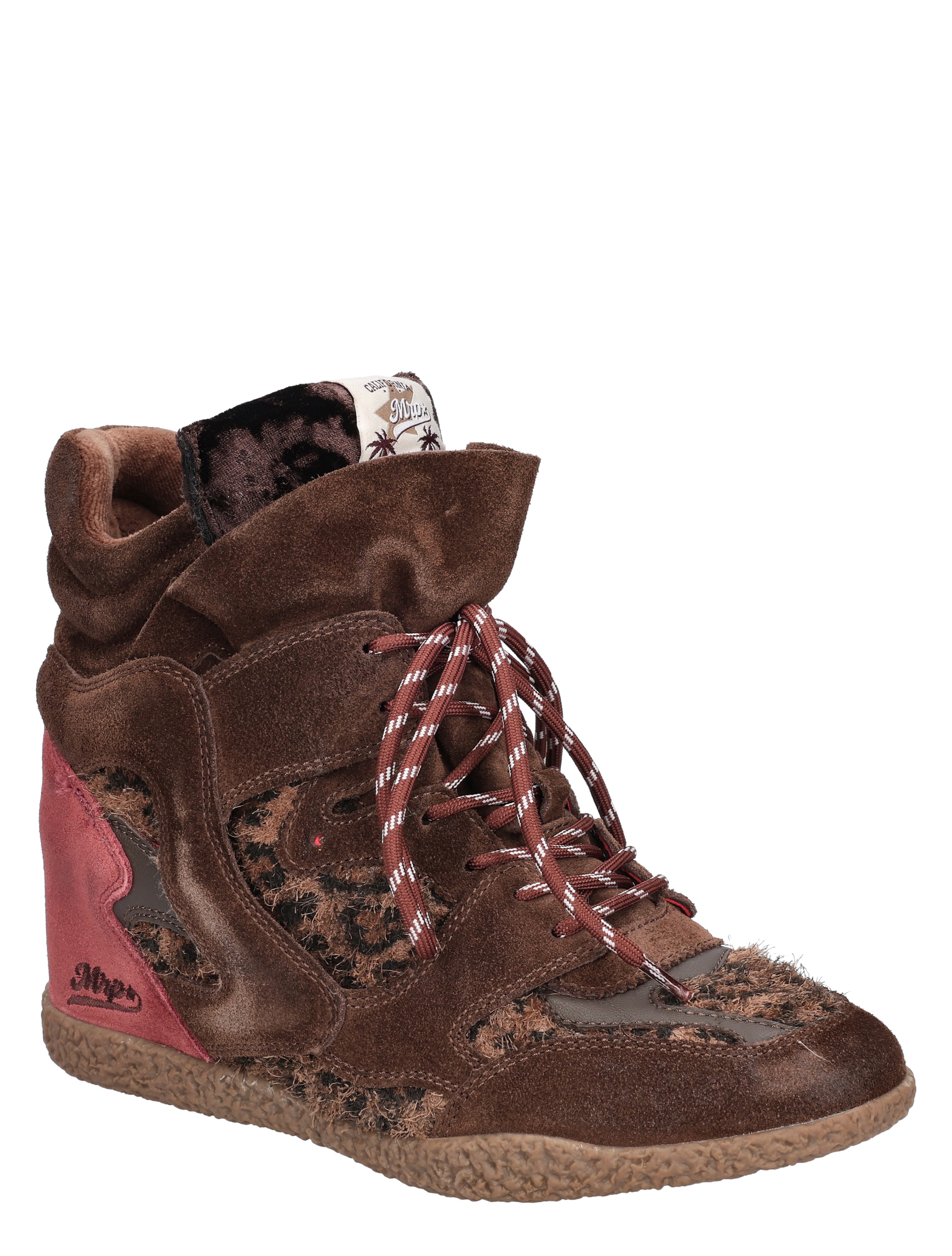 boot, womens boot, brown suede, lace-up, torn knit details