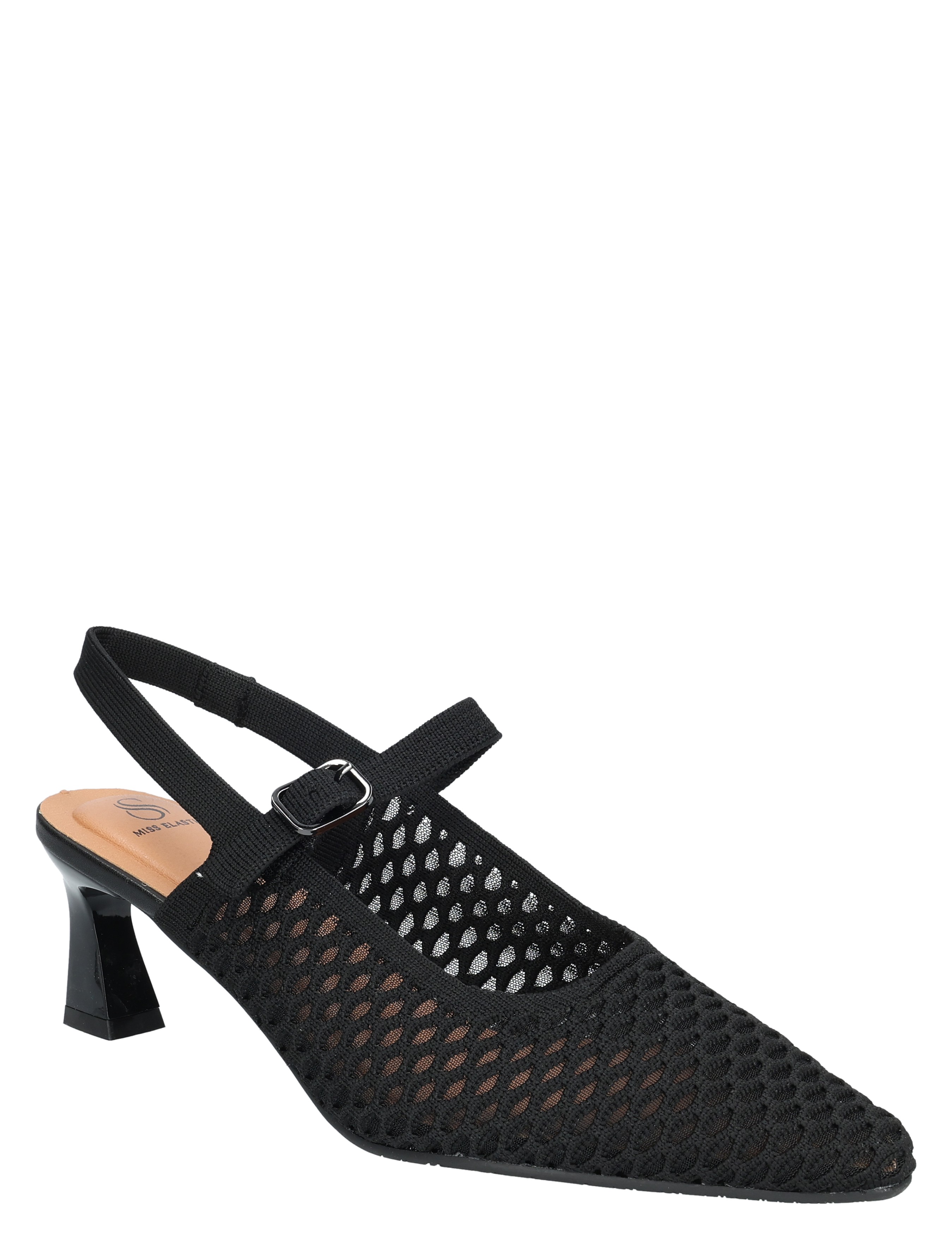 slingback, netted, zwart, middelhoge hak, pump