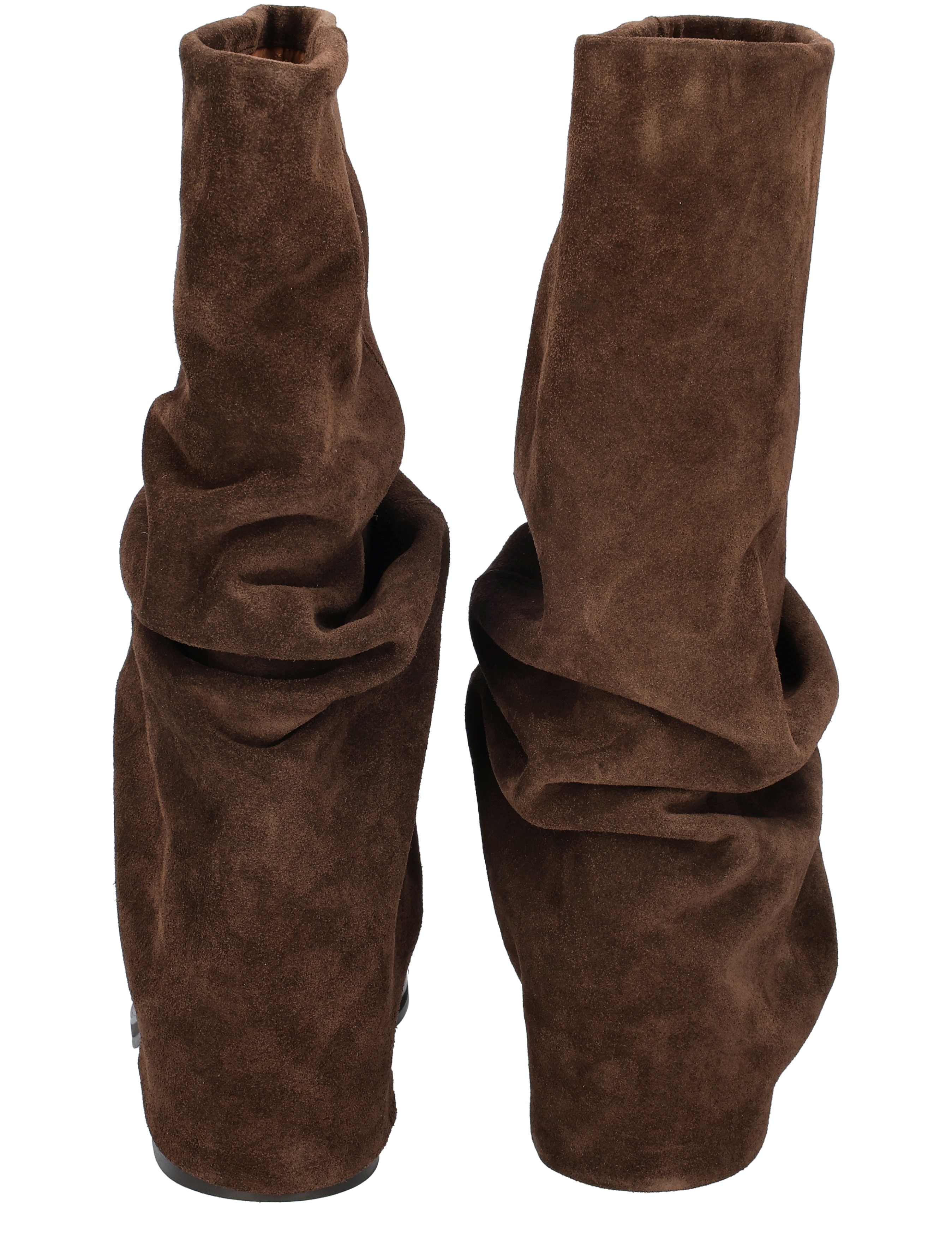 bruine suède, slouchy laars, knielaarzen, suède stof, bruine loafer/boot