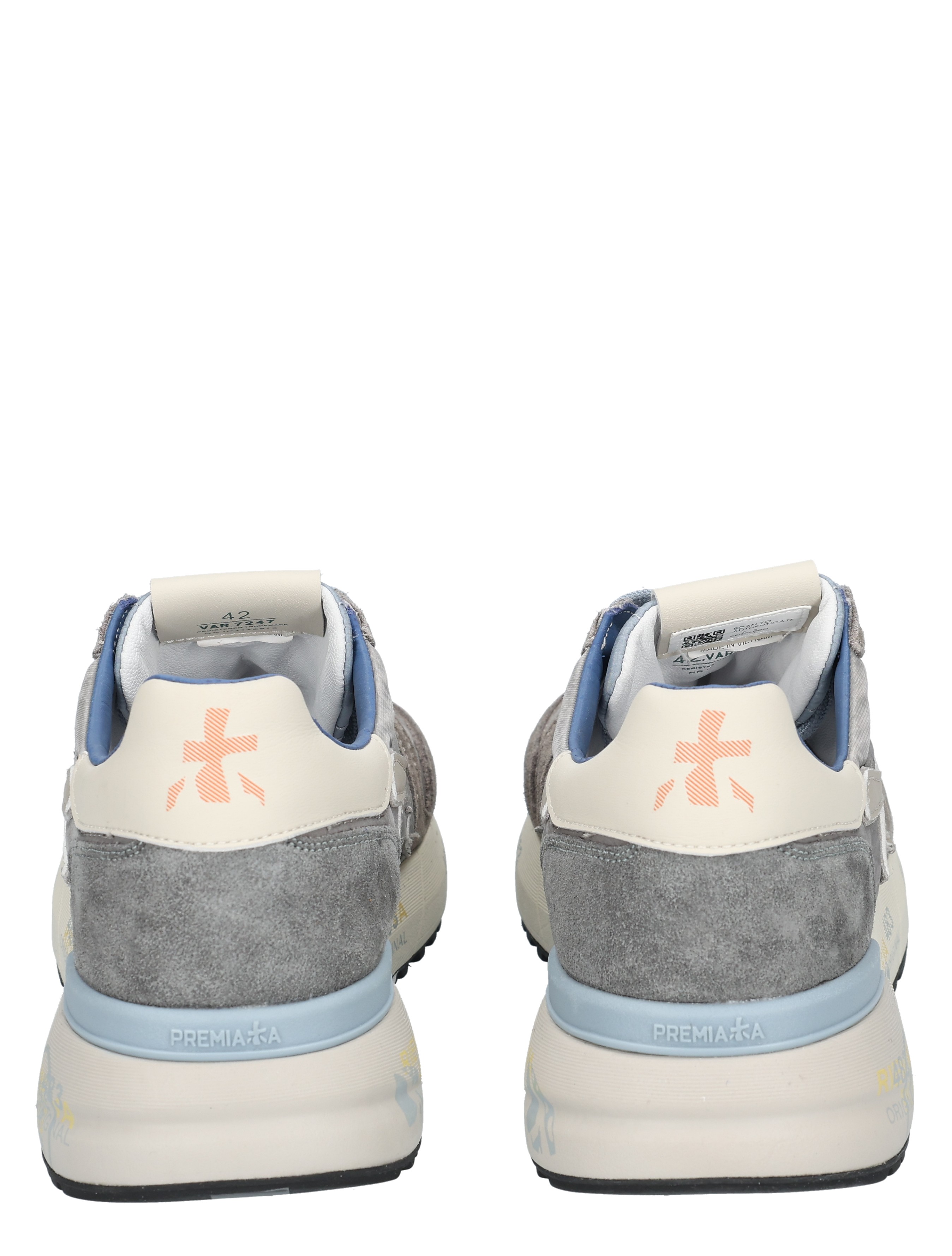 sneakers, grijs, suède, lichtblauw, veters