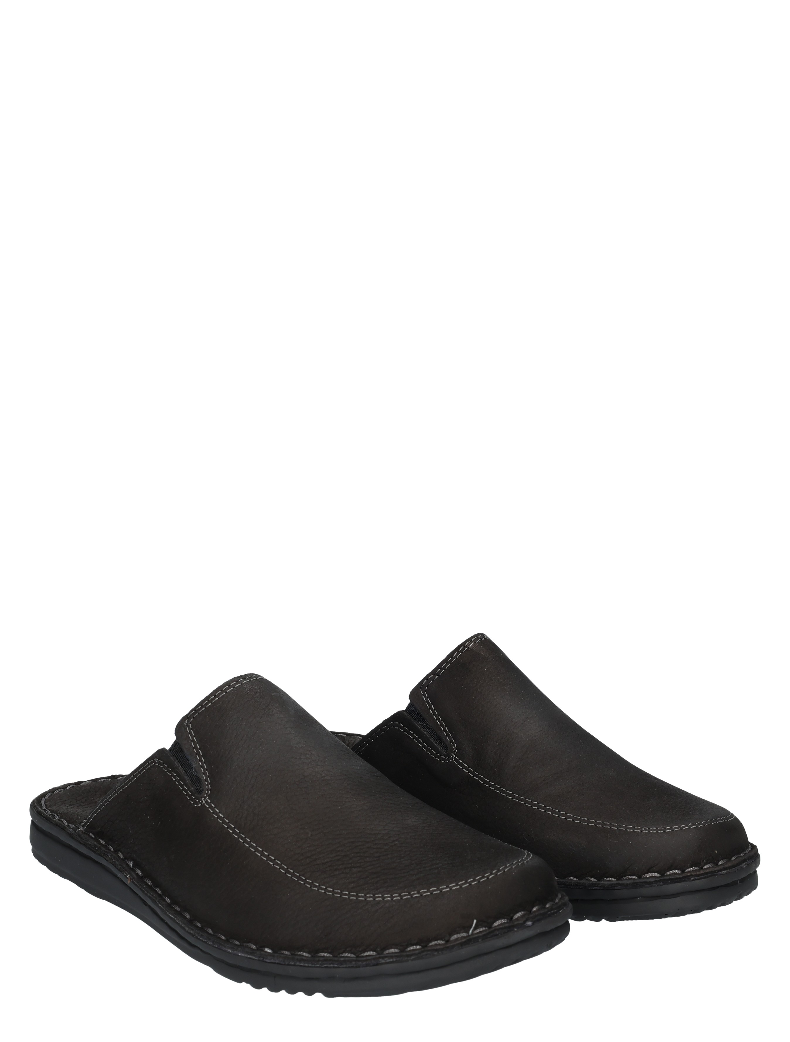 slippers, mules, zwart, leer, stiksels
