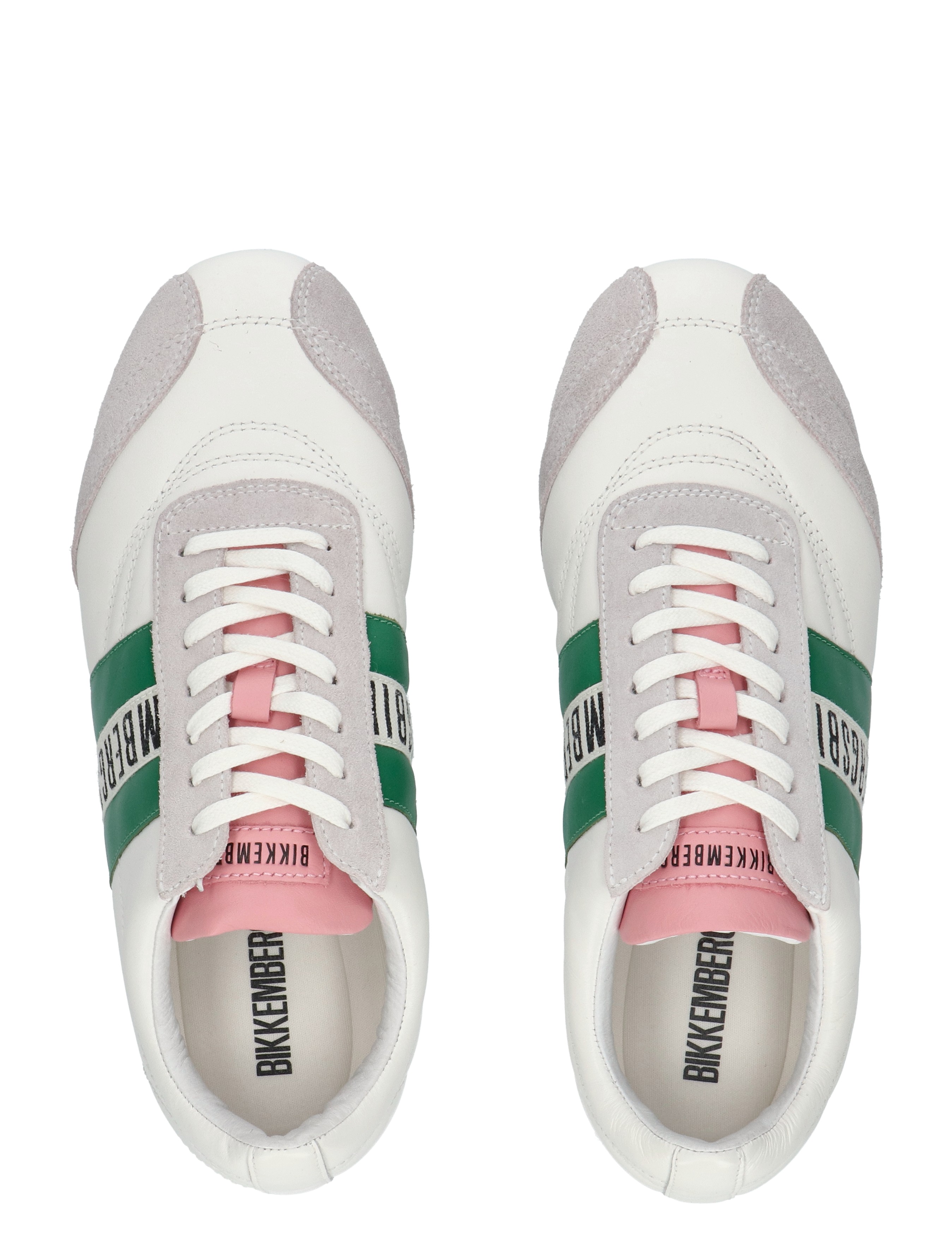 sneakers, witte schoenen, roze accenten, groene band, luxe sportief