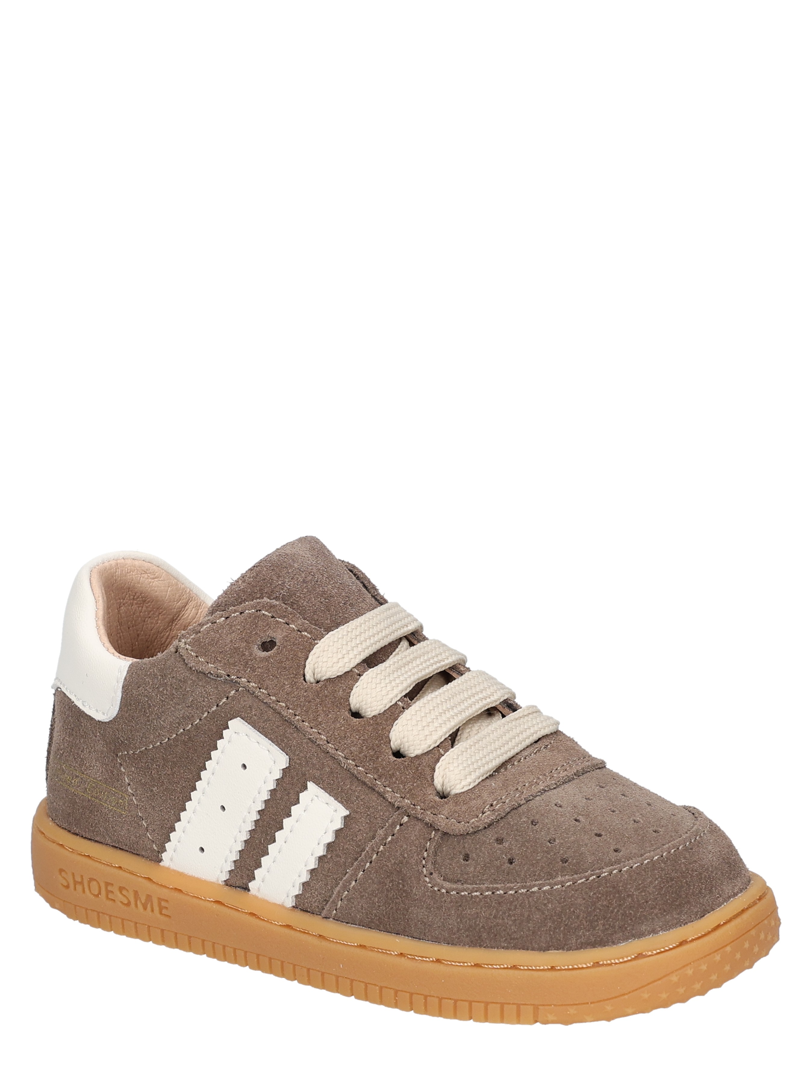 sneaker, suede, bruin, gummizolen, wit-3-stripes