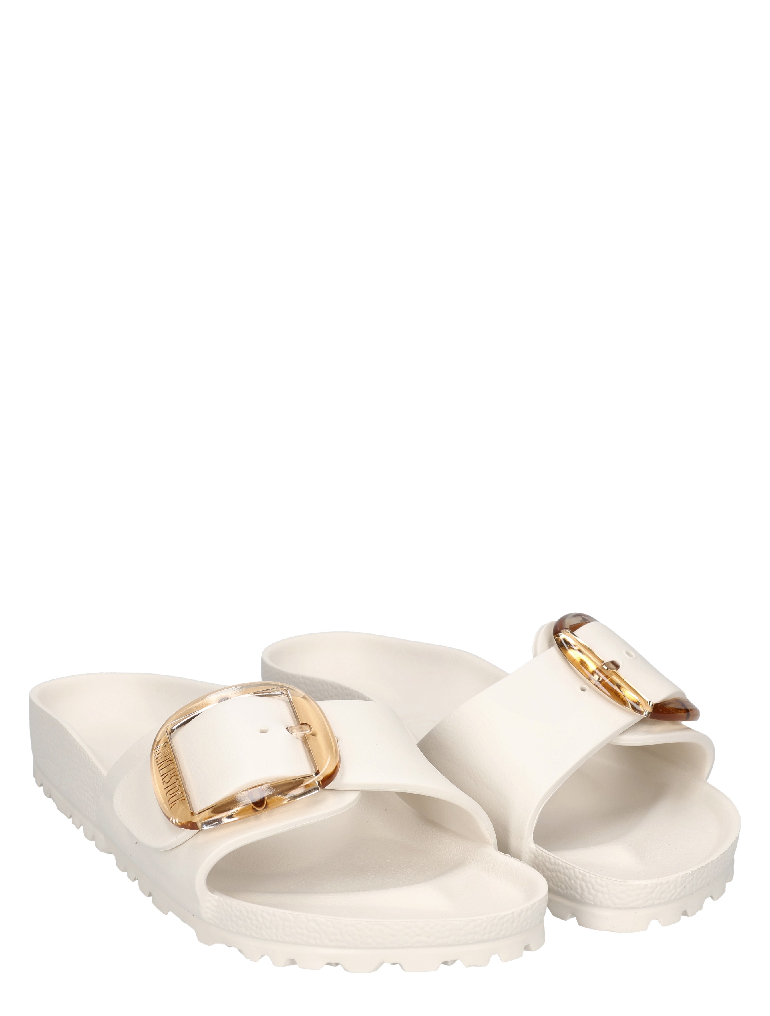slippers, sandalen, witte slides, dubbele band, gouden gesp