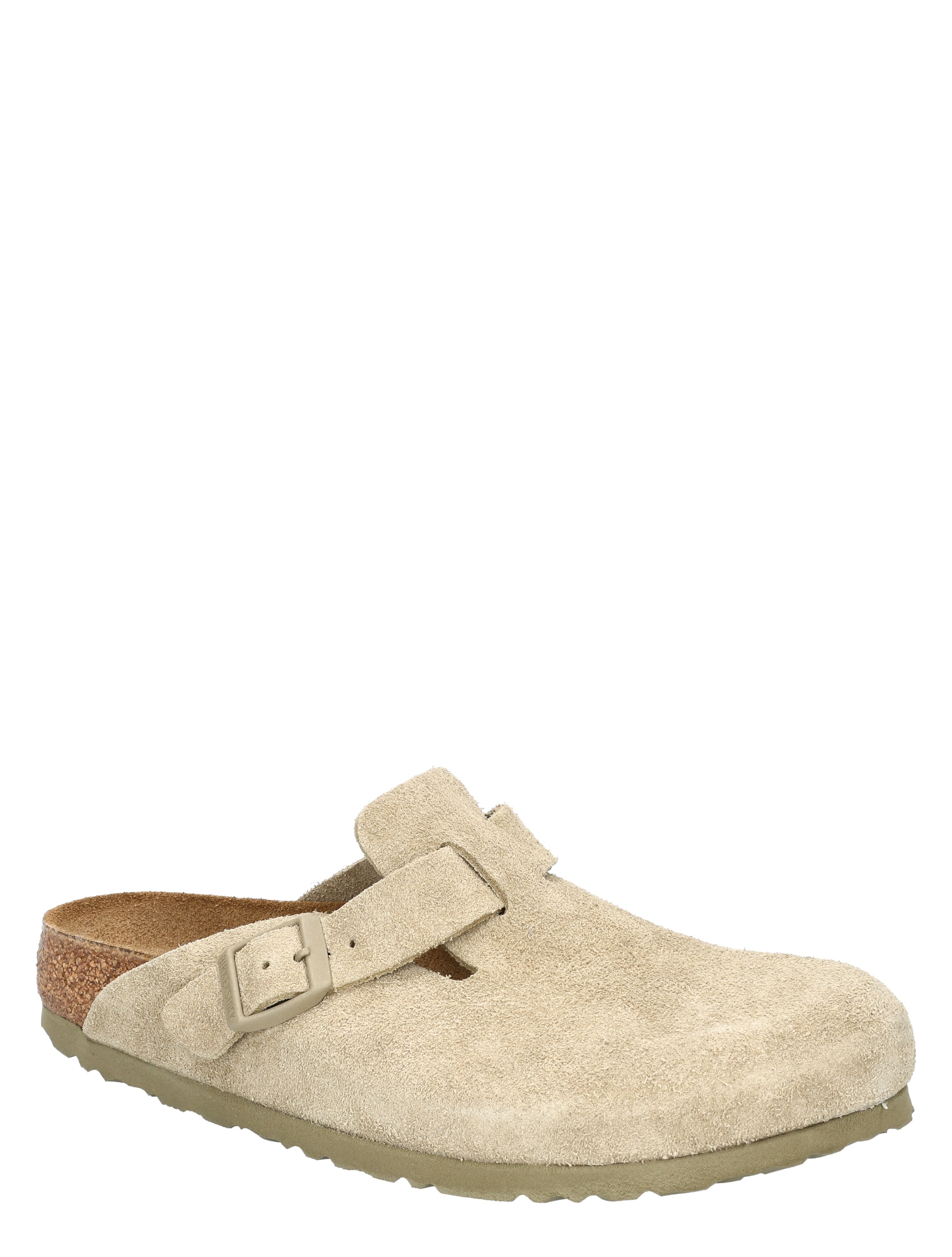 slippers, mule, suede, dubbele band, cork voetbed