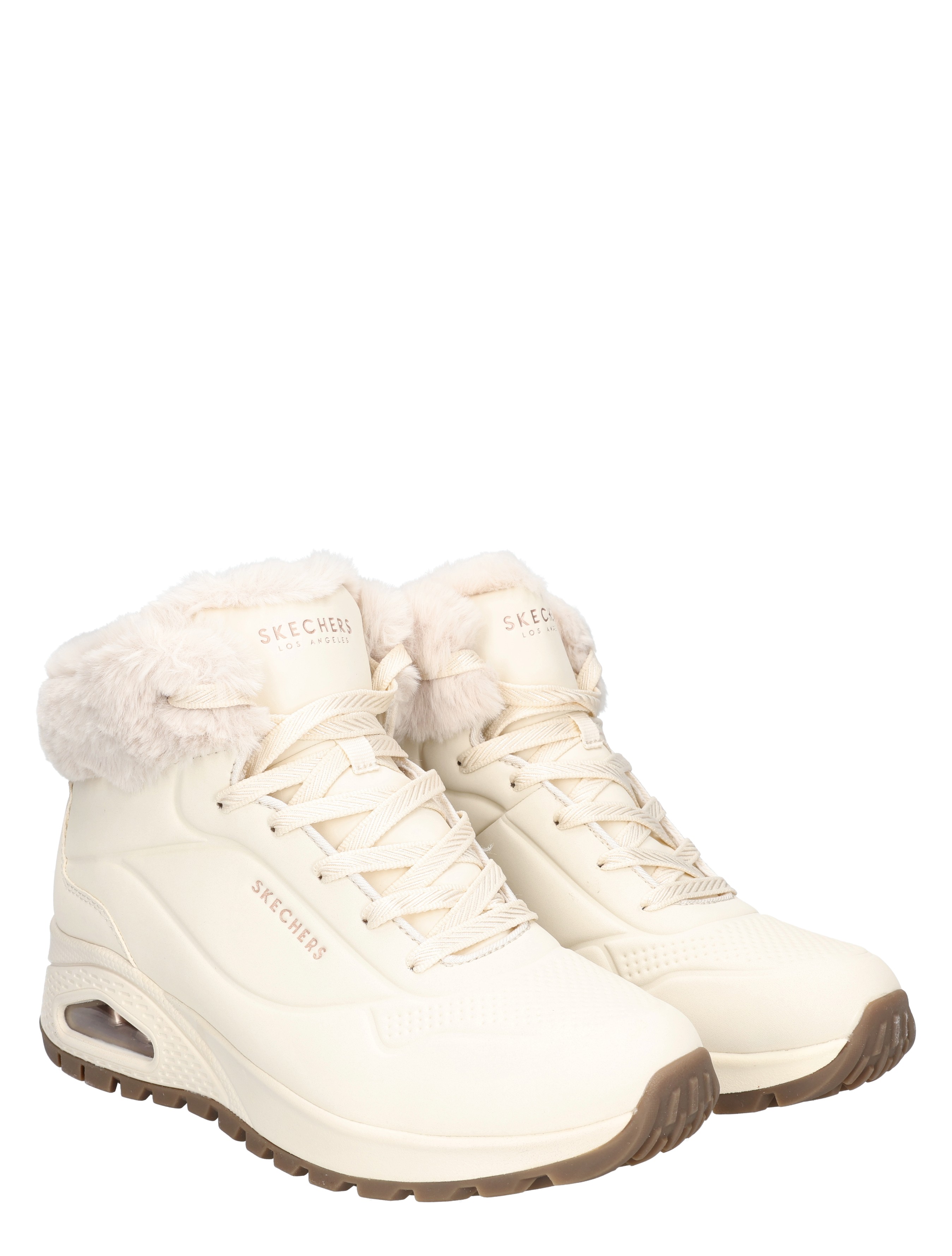 hoog bovenwerk, neusvoering, winschoen, faux fur kraag, lente kleur