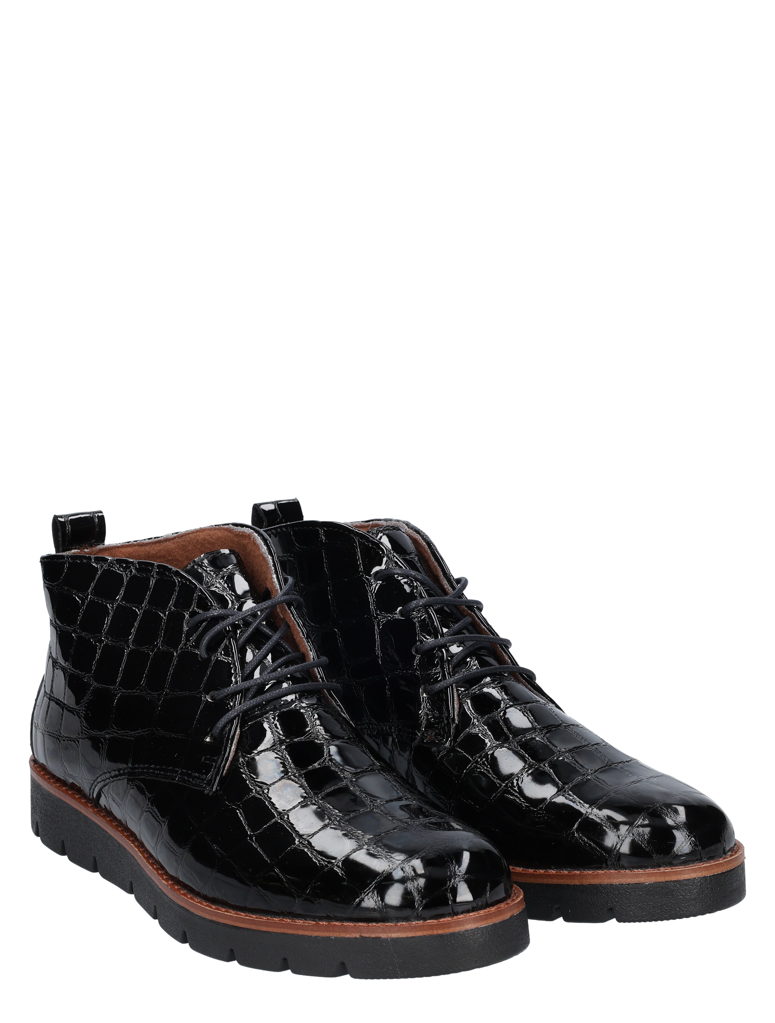 damesschoenen, laarzen, lakleren, patroon krokodillen, zwarte kleur