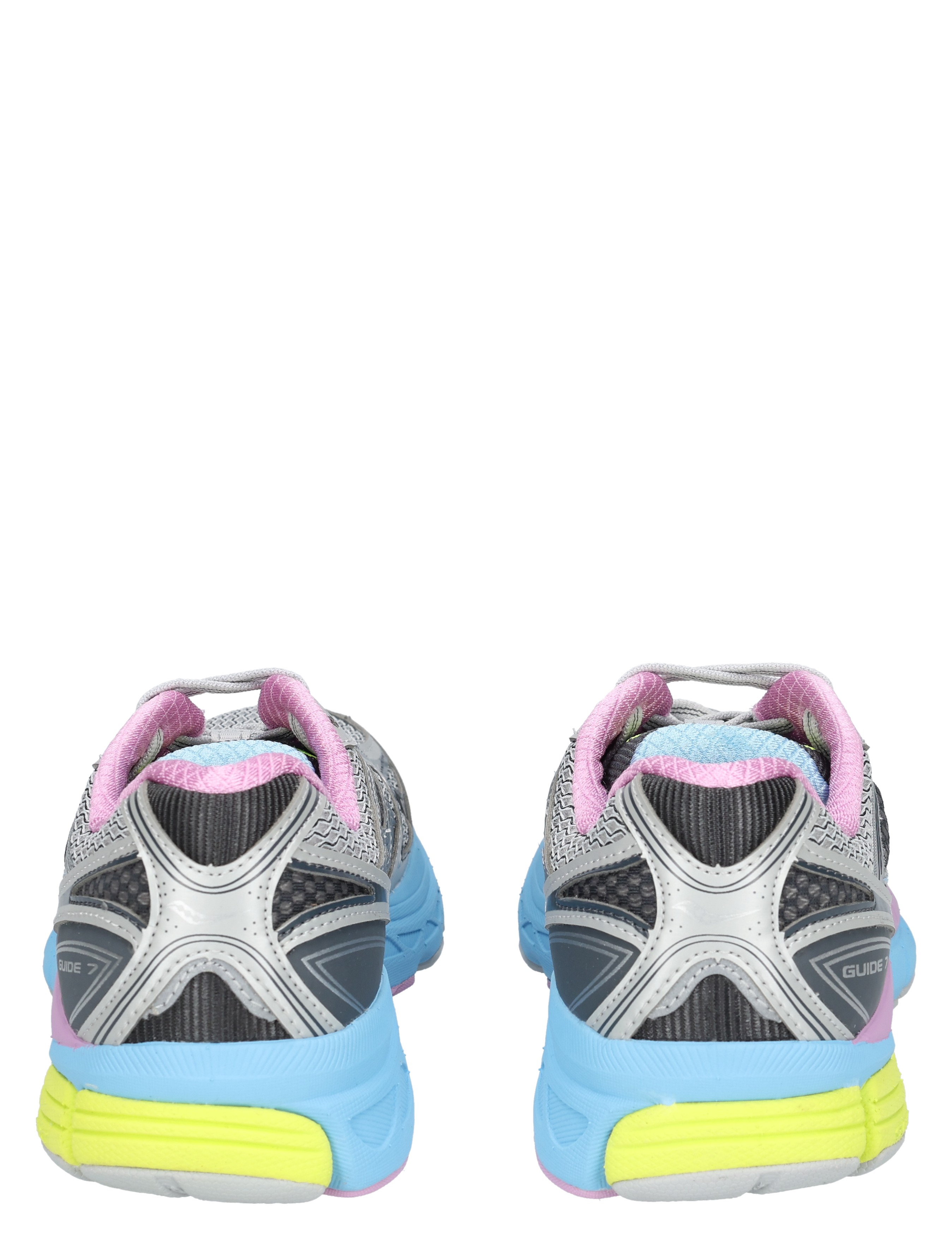sneakers, sportschoenen, neon geel, roze binnenzolen, grijze bovenwerk