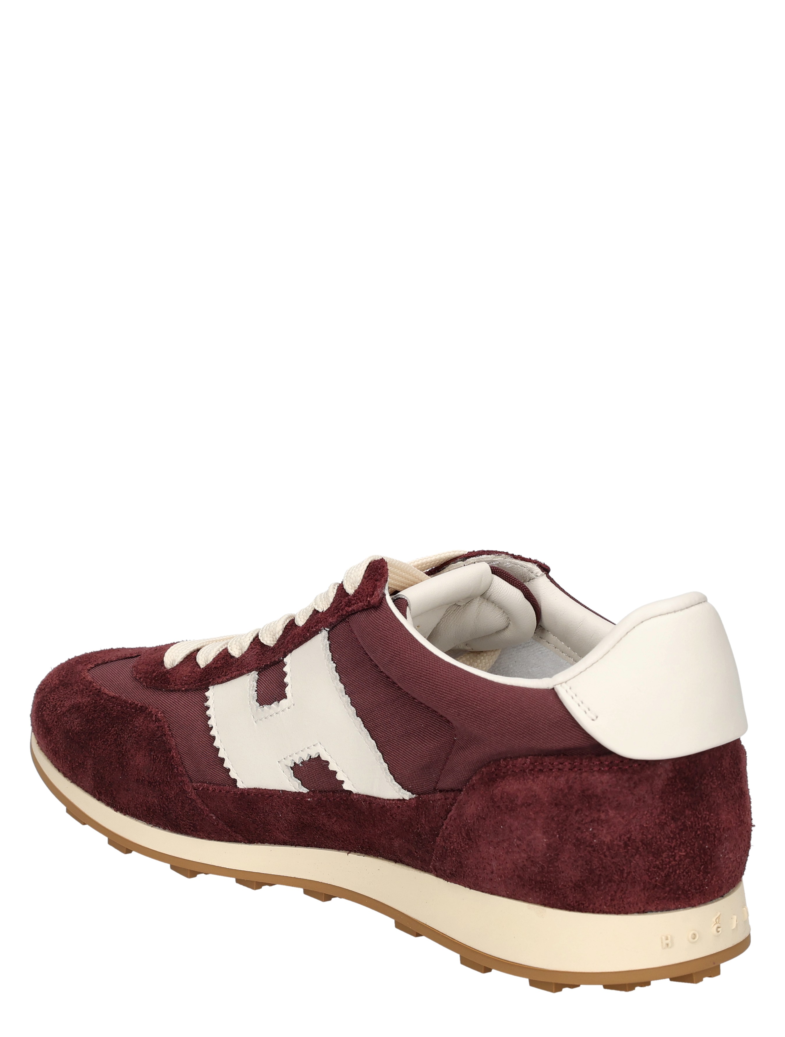 sneaker, maroon, suède, witte accenten, rubber/sole